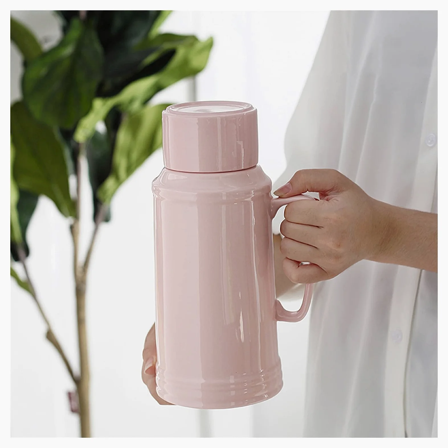 Jarra de Agua Jarra de cerámica con Tapa y caño Hogar Fácil Limpie la Jarra Resistente al Calor Ideal para té Helado, sangría, Limonada (40.5 oences) Teteras de té Helado (Color : Pink)
