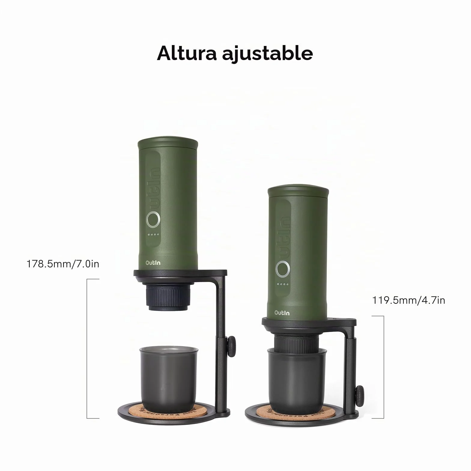OutIn Nano Cafetera Espresso Eléctrica Portátil Soporte universal desmontable para café con almohadilla de corcho