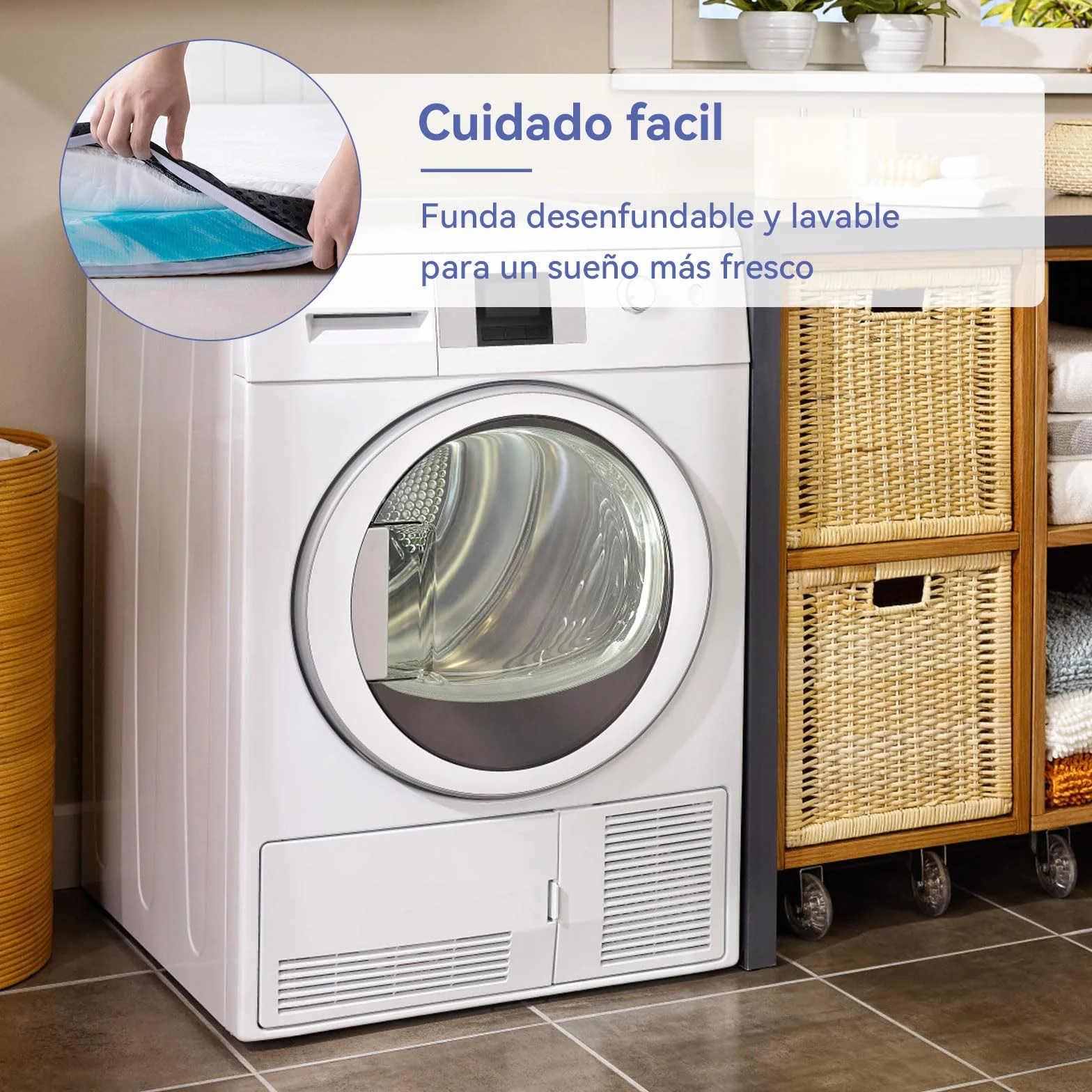 Amazon Basics Colchón de Espuma viscoelástica con Gel refrescante Topper, Funda removible y Lavable, 140 x 200 cm, 7 cm, Blanco
