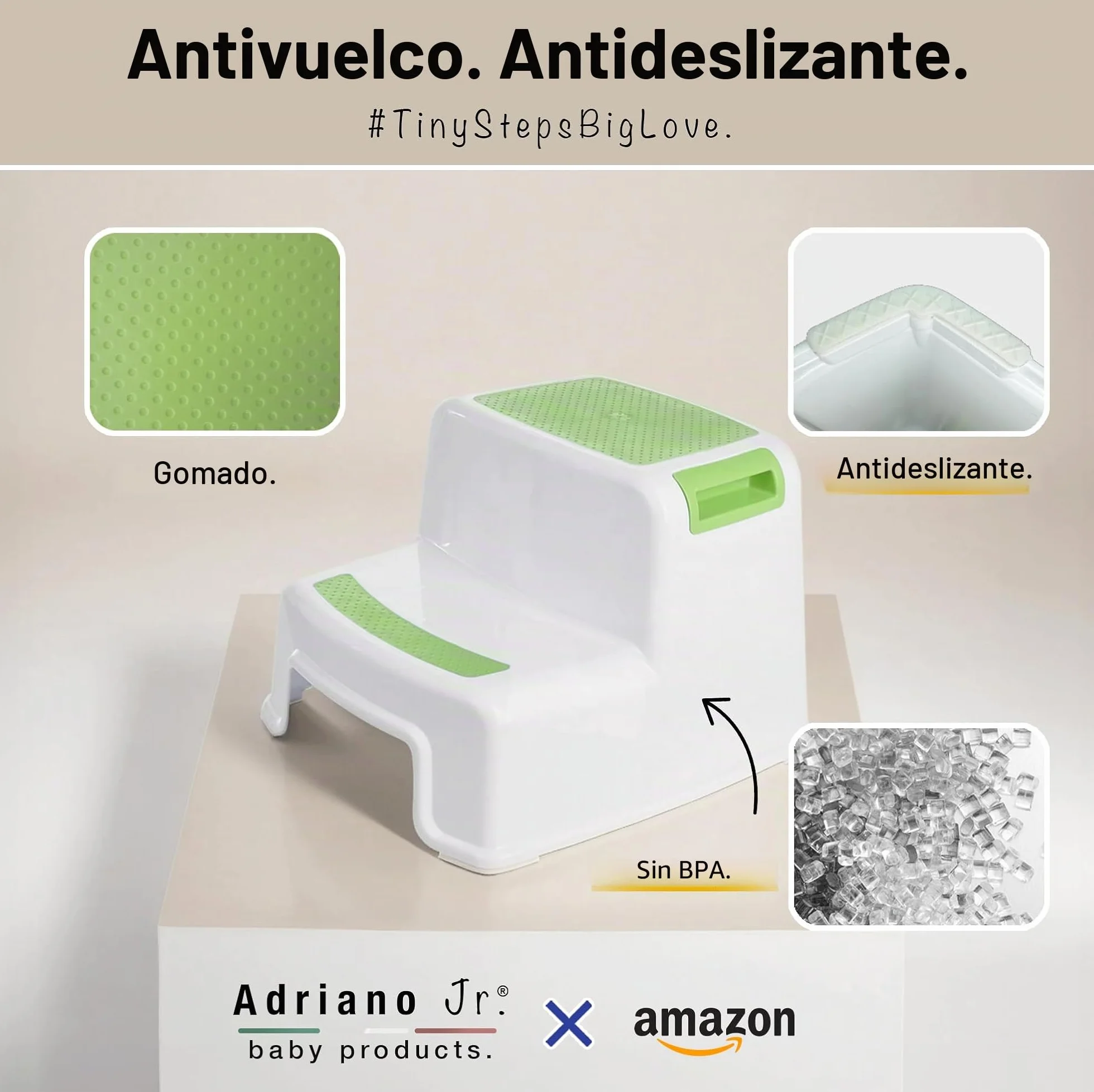 Ap® Taburete de plástico Escalón Verde 26 cm Antideslizante 80 kg Adultos Niños