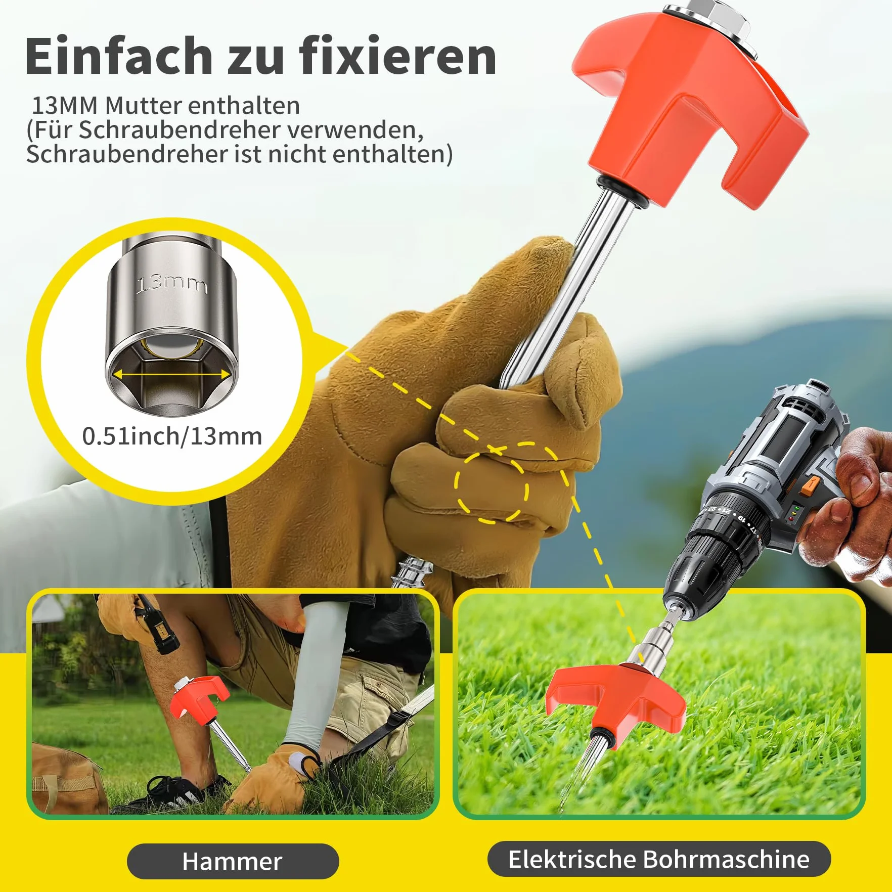 Piquetas de Acero para Tienda de Campaña 25CM Suelo Duro Taladros Hexagonales Ganchos
