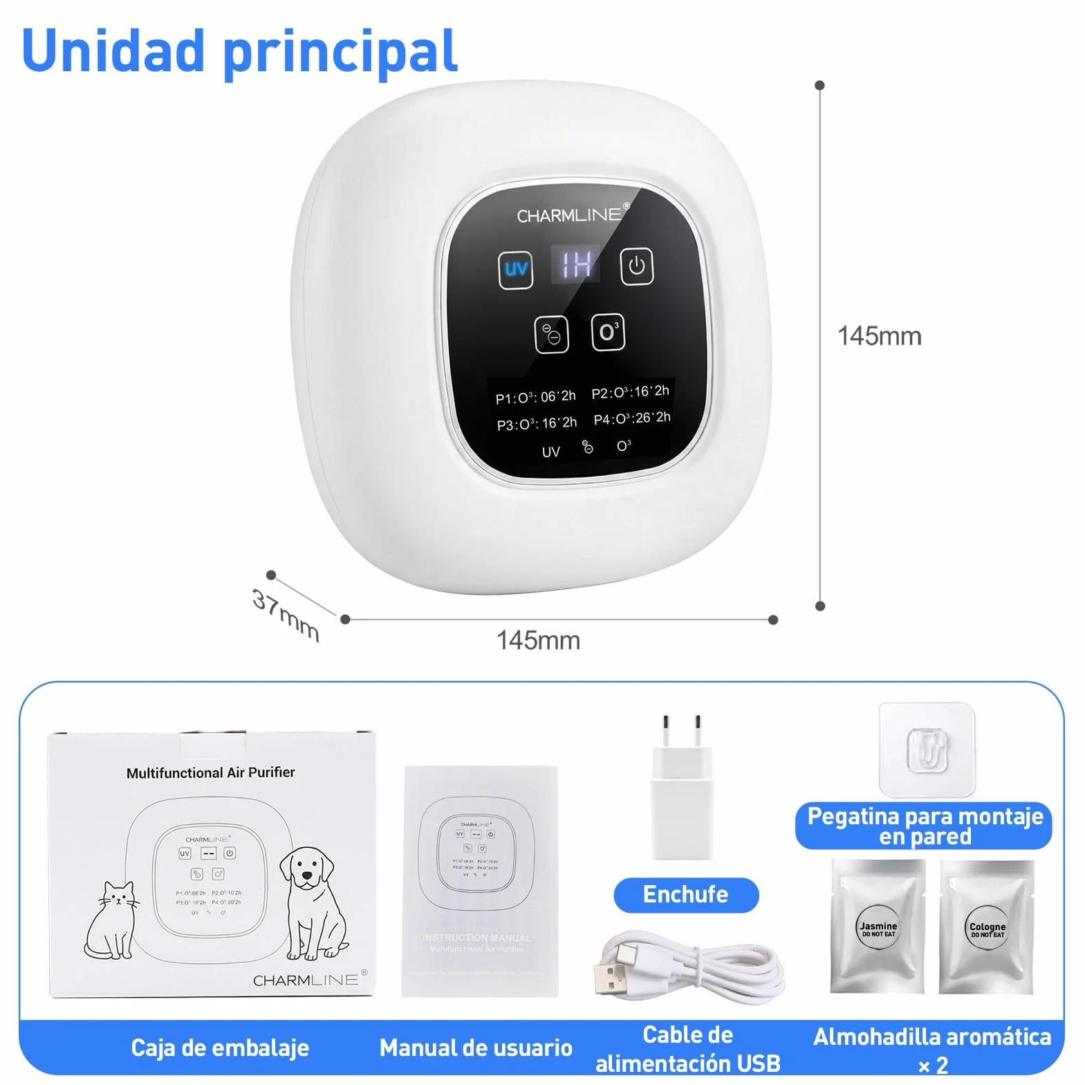 Purificador de aire portátil 3 en 1 con aromaterapia, elimina rápidamente los olores de mascotas y humo, devuelve el aire fresco a los espacios pequeños y es compatible con enchufe o batería externa