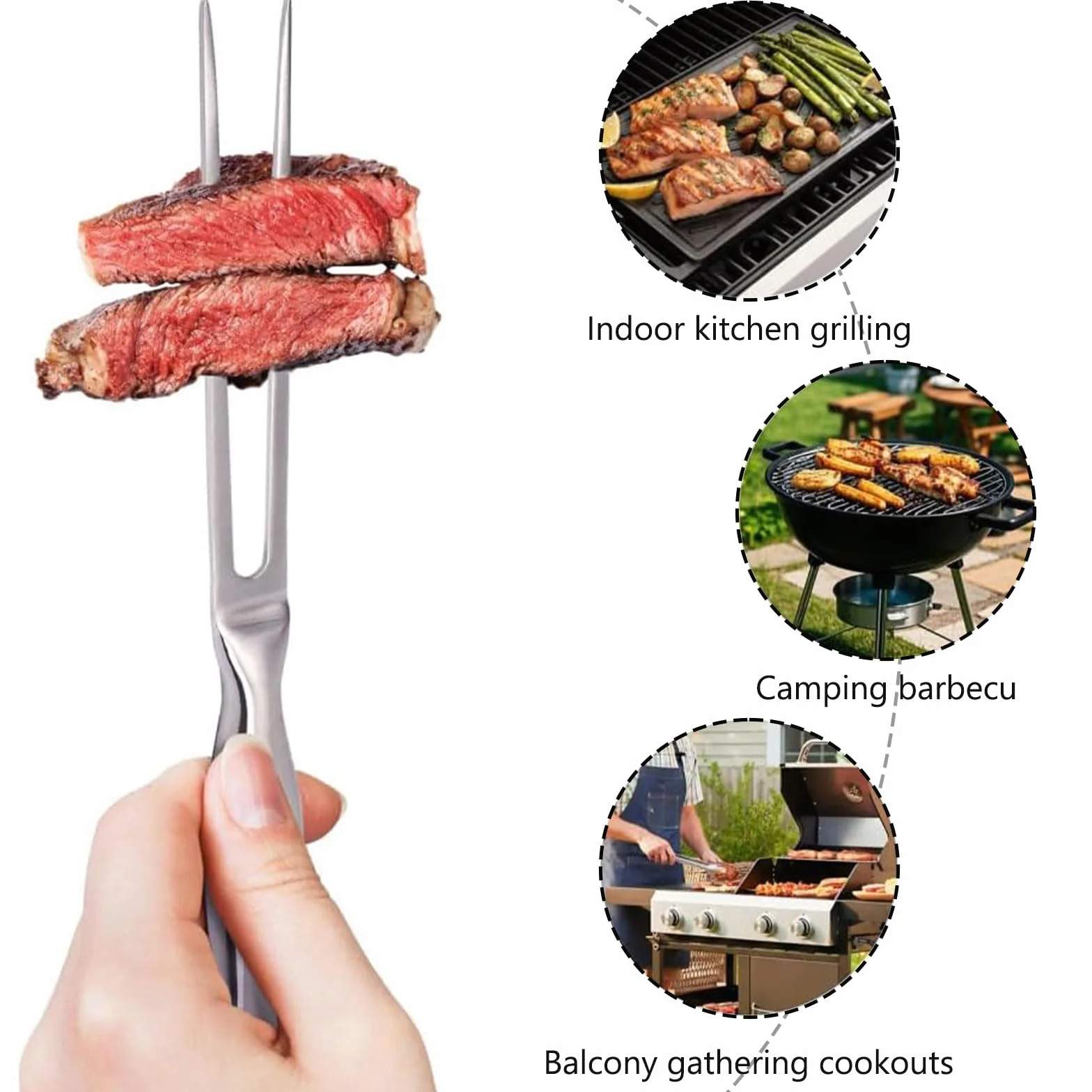 Tenedor de Carne de Acero Inoxidable, Tenedor para Trinchar con Mango, Horquilla de Tallado para Barbacoa, Cocina, Pavo, Cocinar, Asado y Cena, 27cm
