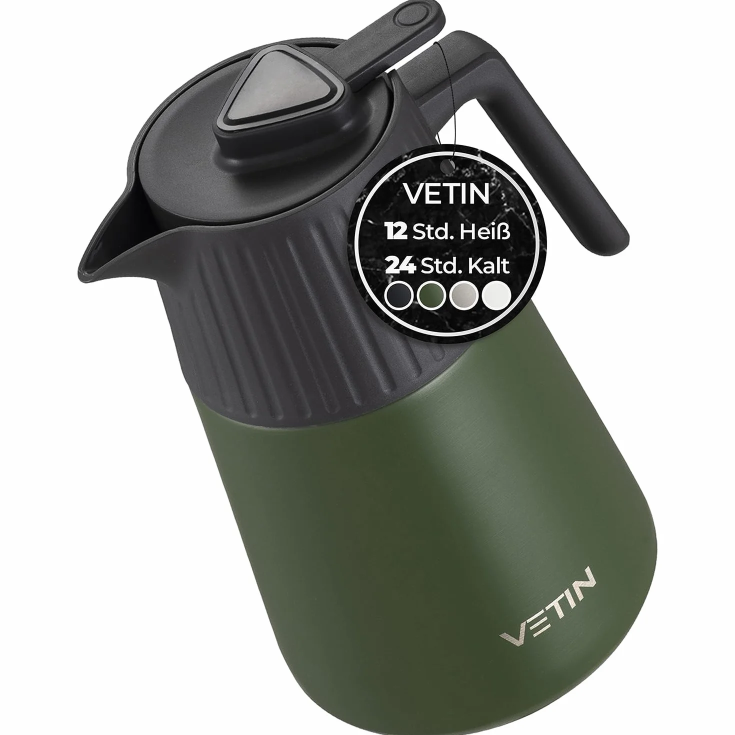 VETIN Termo de acero inoxidable 316, 1,5 l, jarra térmica | A prueba de fugas, 12 h caliente y 24 h frío, para té, café y bebidas frías
