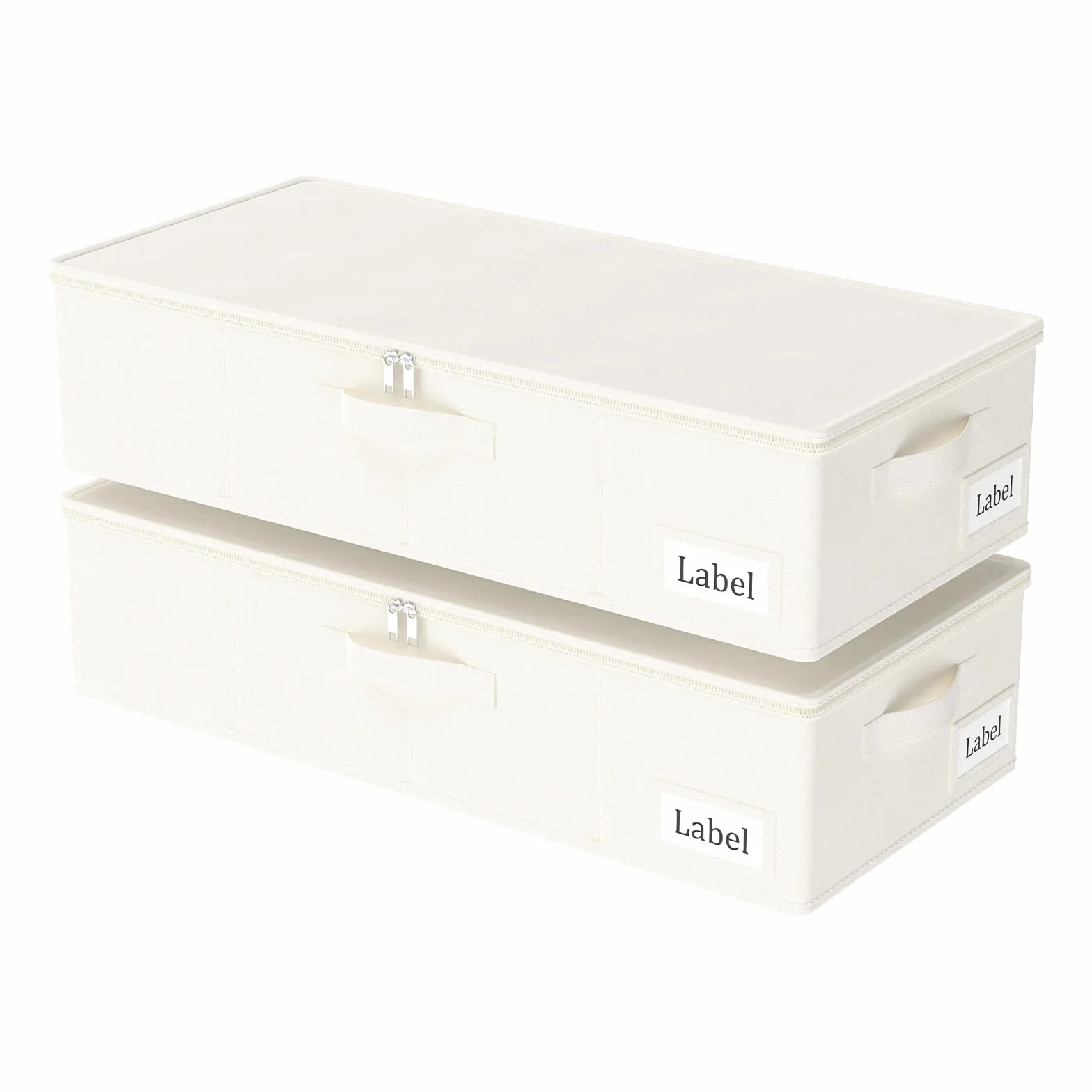 Yawinhe 2 piezas Bolsa de Almacenamiento Debajo de la Cama, Caja de Almacenaje Plegable Con Tapa con Cremallera y Manija, para Almacenar Ropa, Mantas, Almohadas, 60x30x15cm, Beige