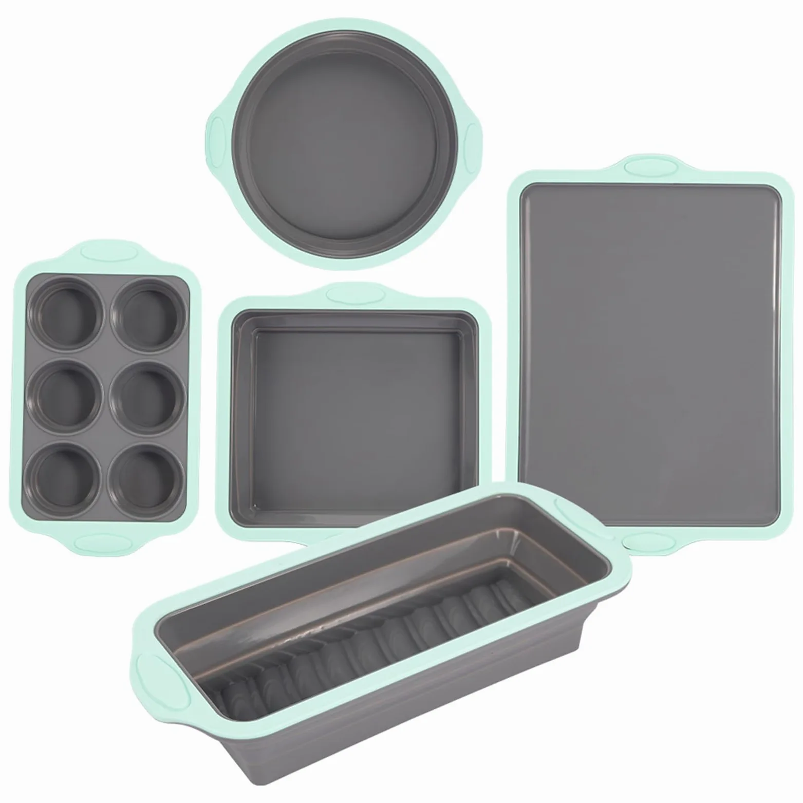 Juego de 5 moldes plegables de silicona antiadherentes, juego de moldes de silicona antiadherentes, moldes plegables de silicona para hornear, molde plegable para magdalenas (A)
