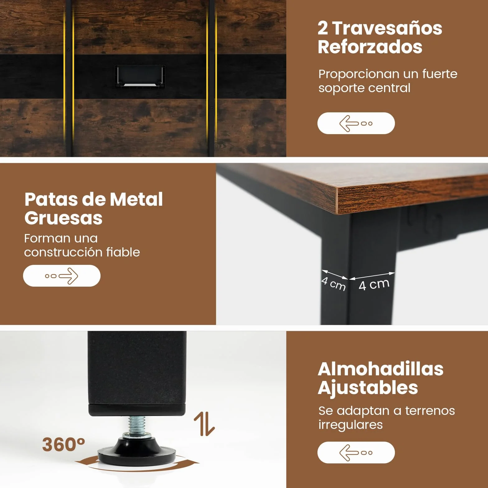 COSTWAY Mesa de Reunión 180x90 cm, Mesa Grande de para 8-10 Personas, Escritorio Rectangular con Orificio para Cables, Marrón Rústico, Oficina, Sala de Juntas