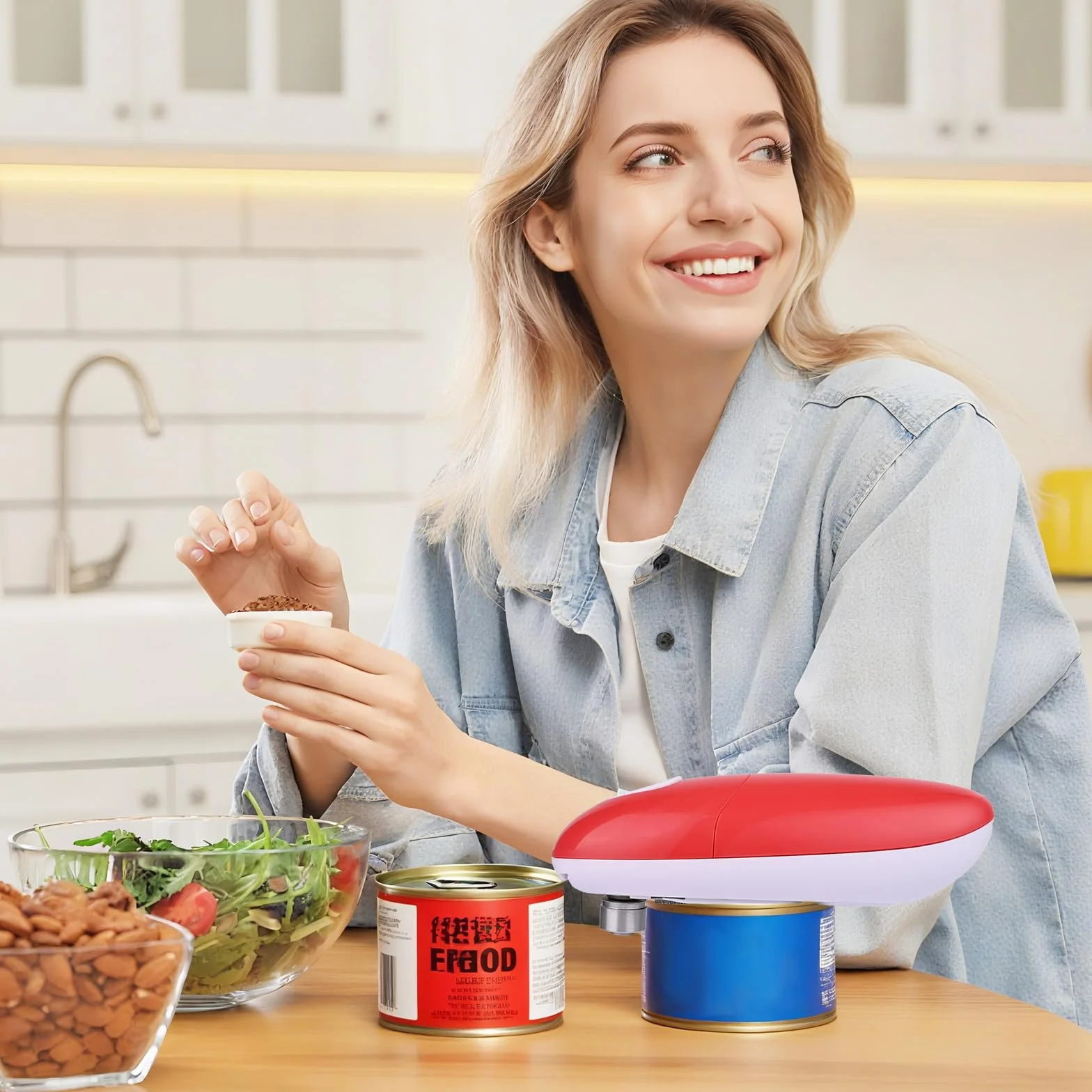 Abrelatas eléctrico, abrelatas, rotación automática de 360° y parada automática, con borde liso, funciona con pilas, ayudante de cocina para cocineros, ancianos, niños y heridos (negro)