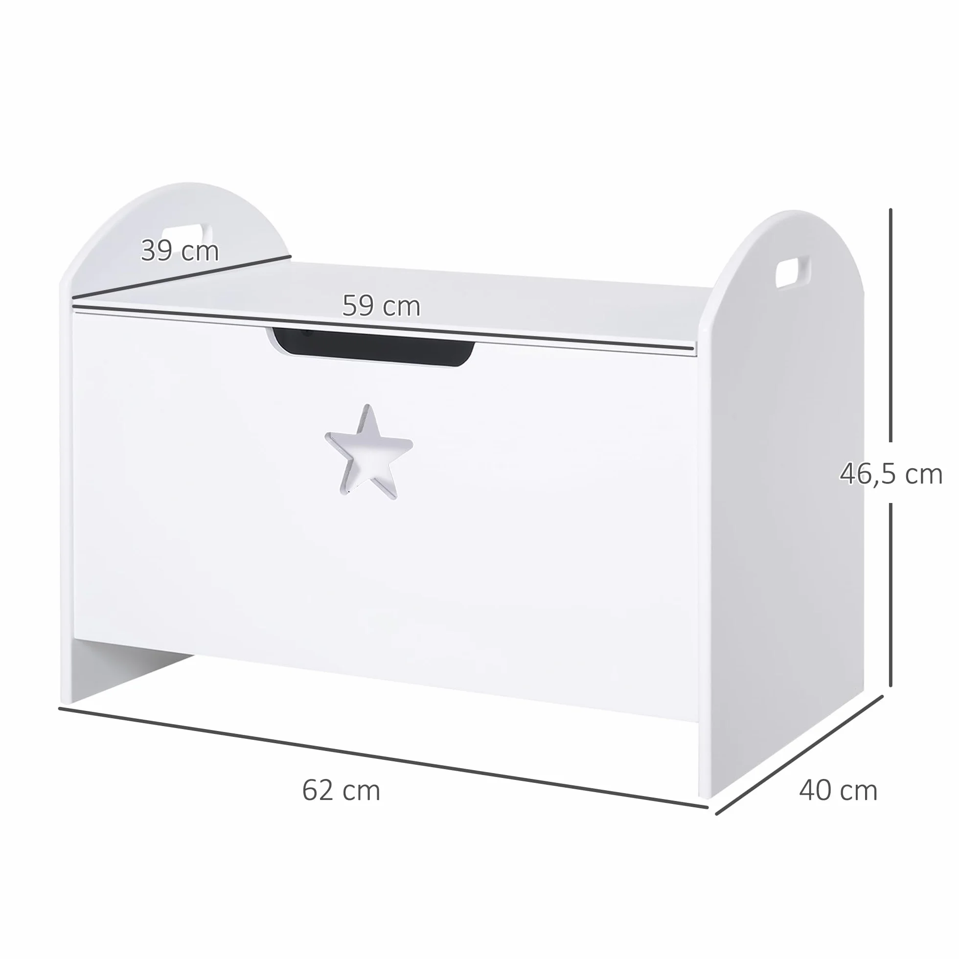HOMCOM Baúl de Almacenaje Organizador de Juguete de Niño Tapa Reversible Diseño con Seguridad 62x40x46,5 cm Amplio Espacio Carga 20 kg Blanco