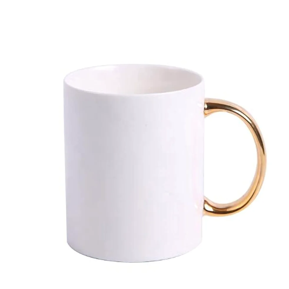 MR.R Grade AAA Sublimation Blanks Lavavajillas Tazas de café de cerámica blanca con mango dorado 11 oz Taza de bebida clásica de cerámica en blanco para té con leche Cola Agua Juego de 6