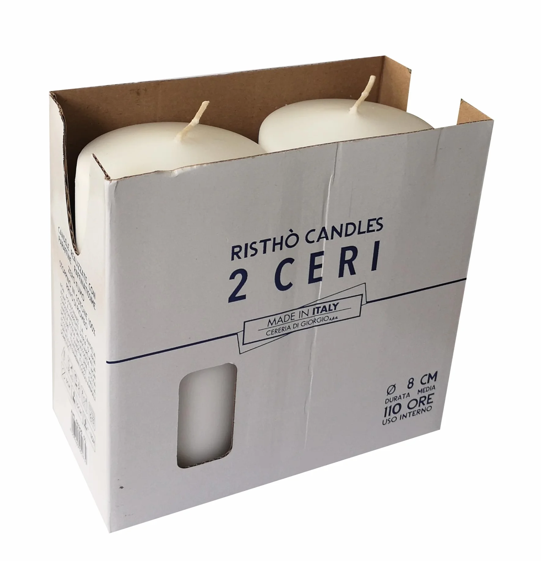 Cereria de Giorgio risthò Velas, Cera, Blanco, 8 x 8 x 15 cm, 2 Unidad