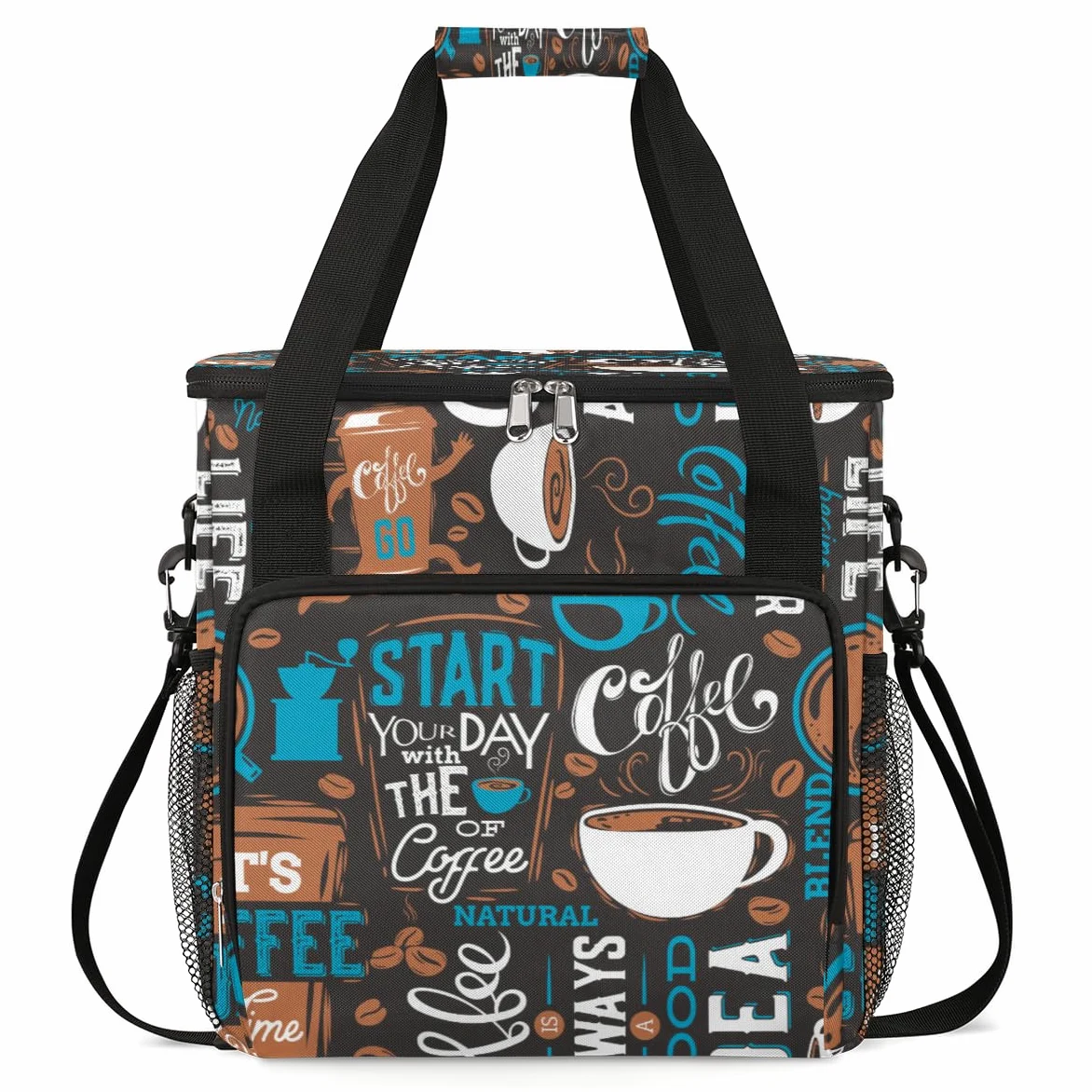 Blue Coffee Cafe - Bolsa de transporte para cafetera, bolsa de transporte de viaje, compatible con Keurig K-Mini o K-Mini Plus, funda portátil de una sola porción con bolsillos para cápsulas K-cup