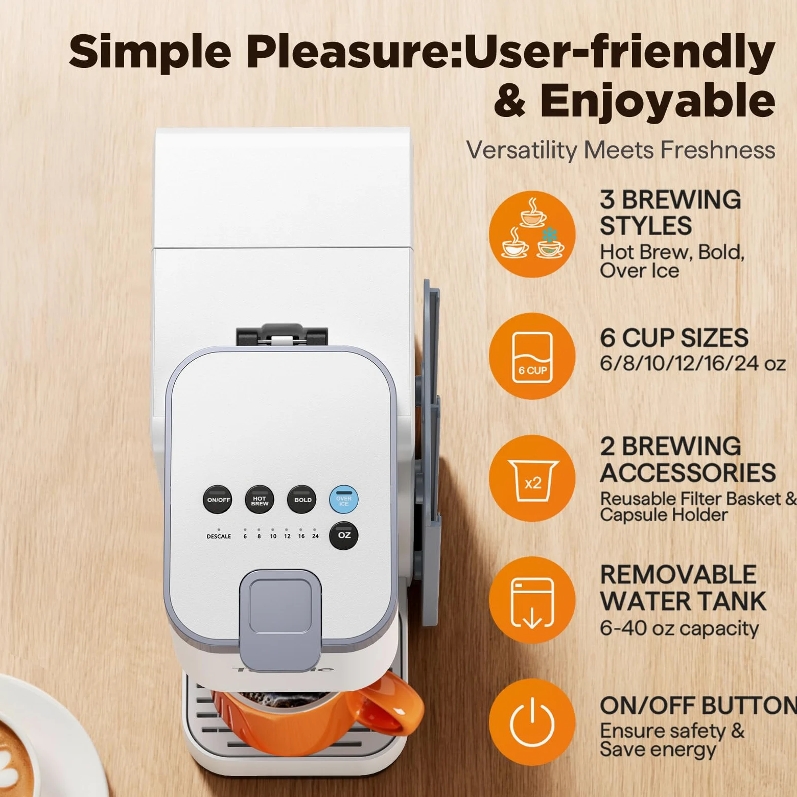Tastyle - Cafetera caliente y helada con organizador de cápsulas K (no incluido), almacena 10 cápsulas, 4 a 5 tazas de cafetera y cafetera de una sola porción, compatible con K Cup y molido