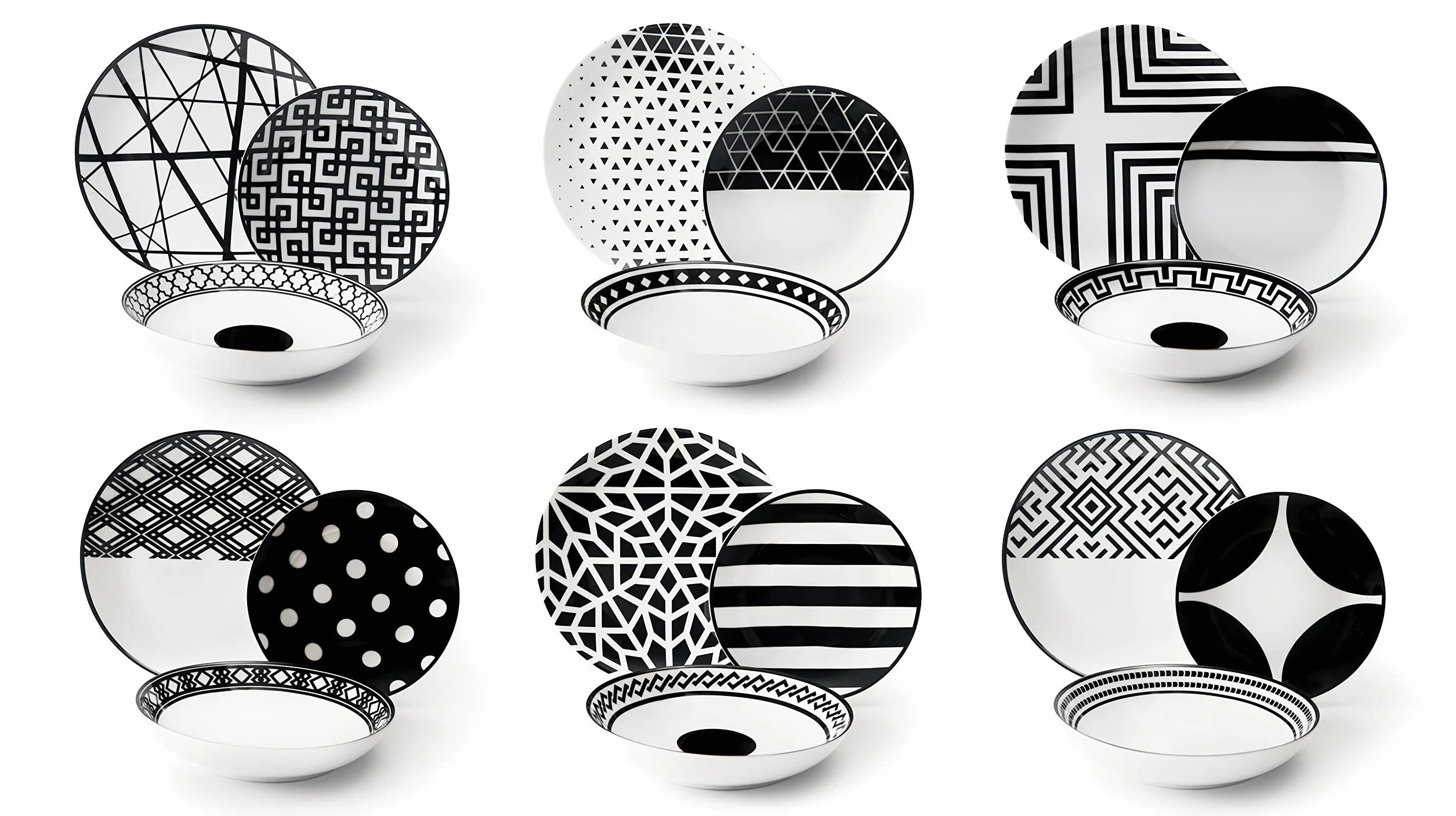 Excelsa Emily Juego de platos, porcelana, blanco/negro, 18 artículos