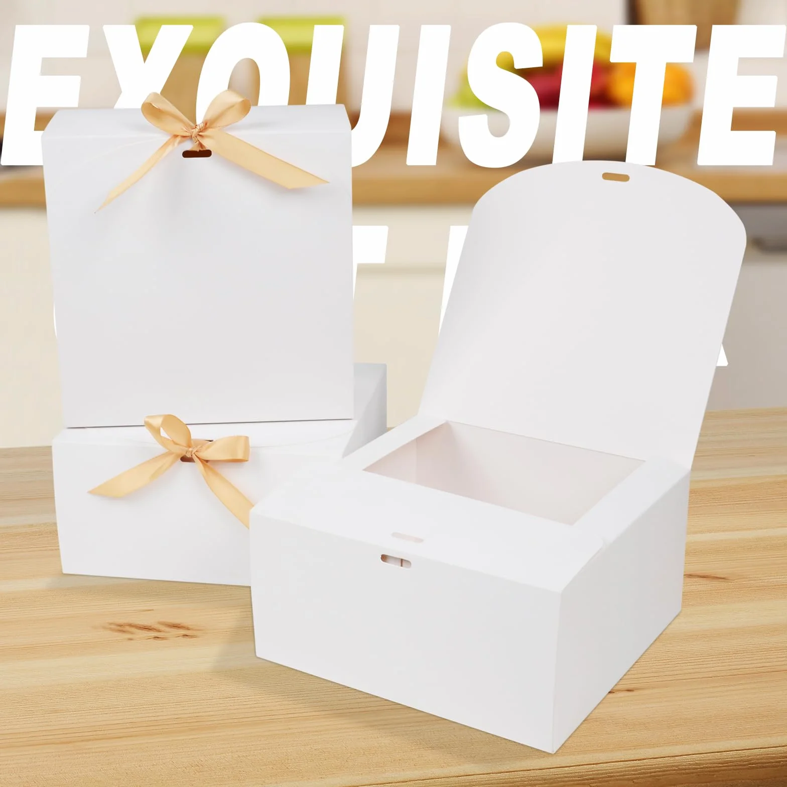 AWCIGG 12 Cajas de Regalo Blancas, 20 x 20 x 10 cm, Caja de Regalo Grande con Tapa y Cintas para Vacaciones, Navidad, Bodas, Cumpleaños, Envoltorio de Regalo