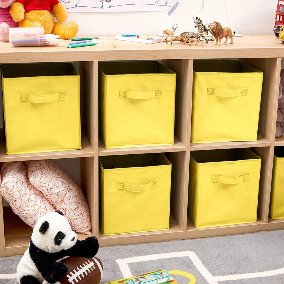EZOWare Juego de 6 Cubos de almacenamiento de tela plegables con asas, 26.7 x 26.7 x 27.8 cm, Amarillo