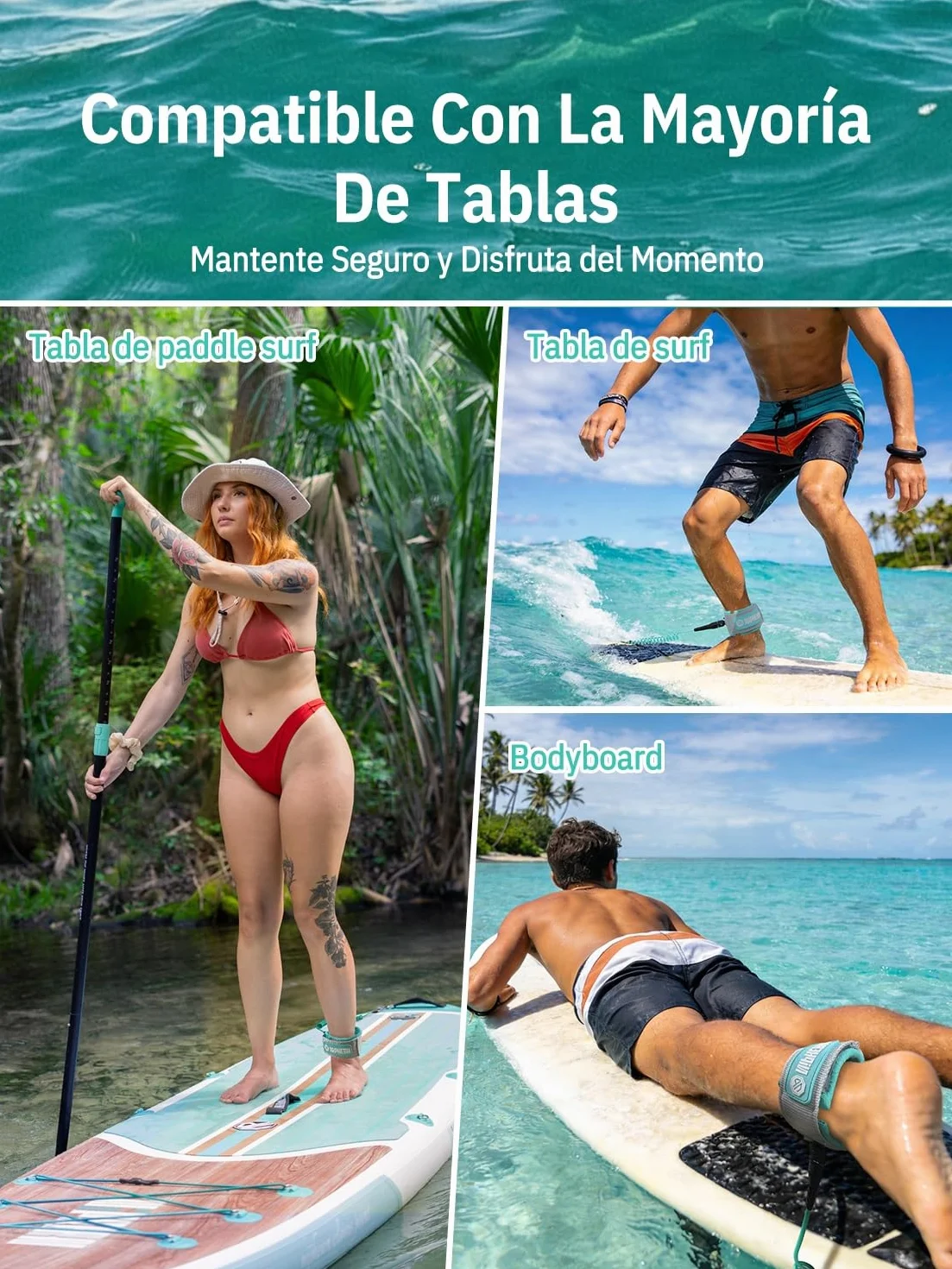 Niphean Leash Paddle Surf 1-3 m, Correa Elástica Espiral 5 mm Tobillo, Antienredos Ajustable para SUP Surf Bodyboard