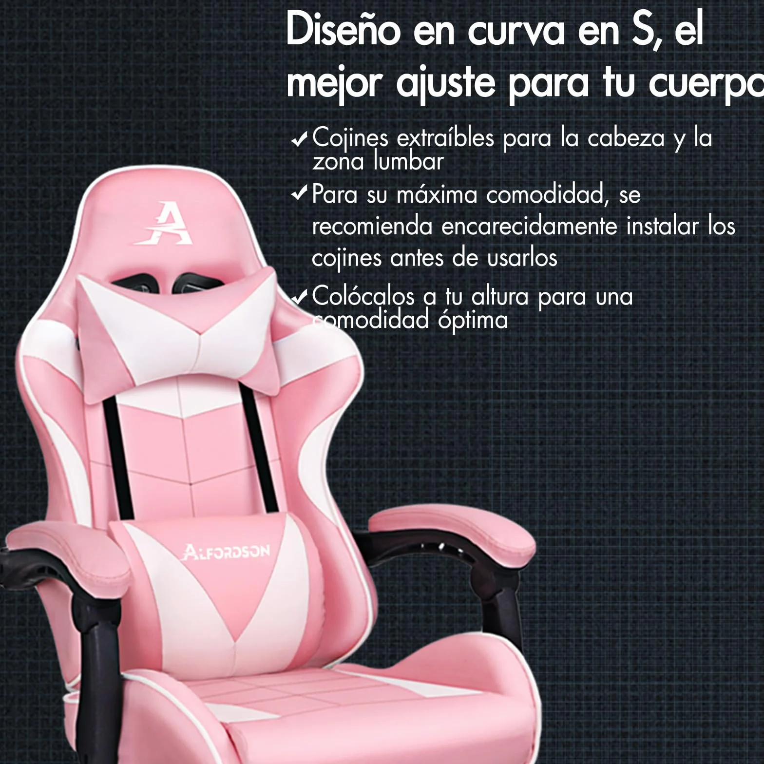ALFORDSON Silla Gaming Escritorio con Masajeador, Silla Gamer Ergonómica Cojín Lumbar y Cervical, Reposapiés Retráctil, Ruedas Giratorias 360°, para Oficina, Videojuego, Ordenador, Cuero PU(Rosa)