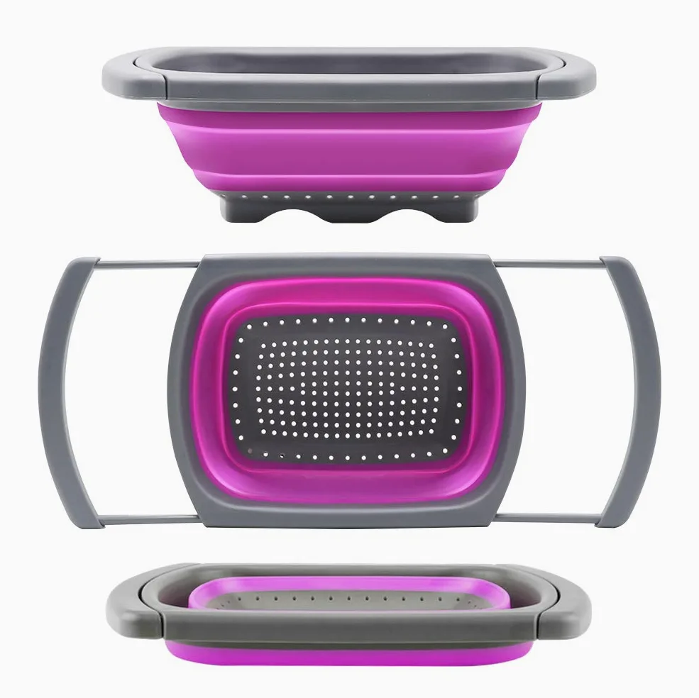 Colador plegable Qimh, colador de cocina, colador de verduras, coladores de frutas, coladores con asas extensibles, colador plegable apto para lavavajillas para cocina, 6 cuartos de galón, sin BPA