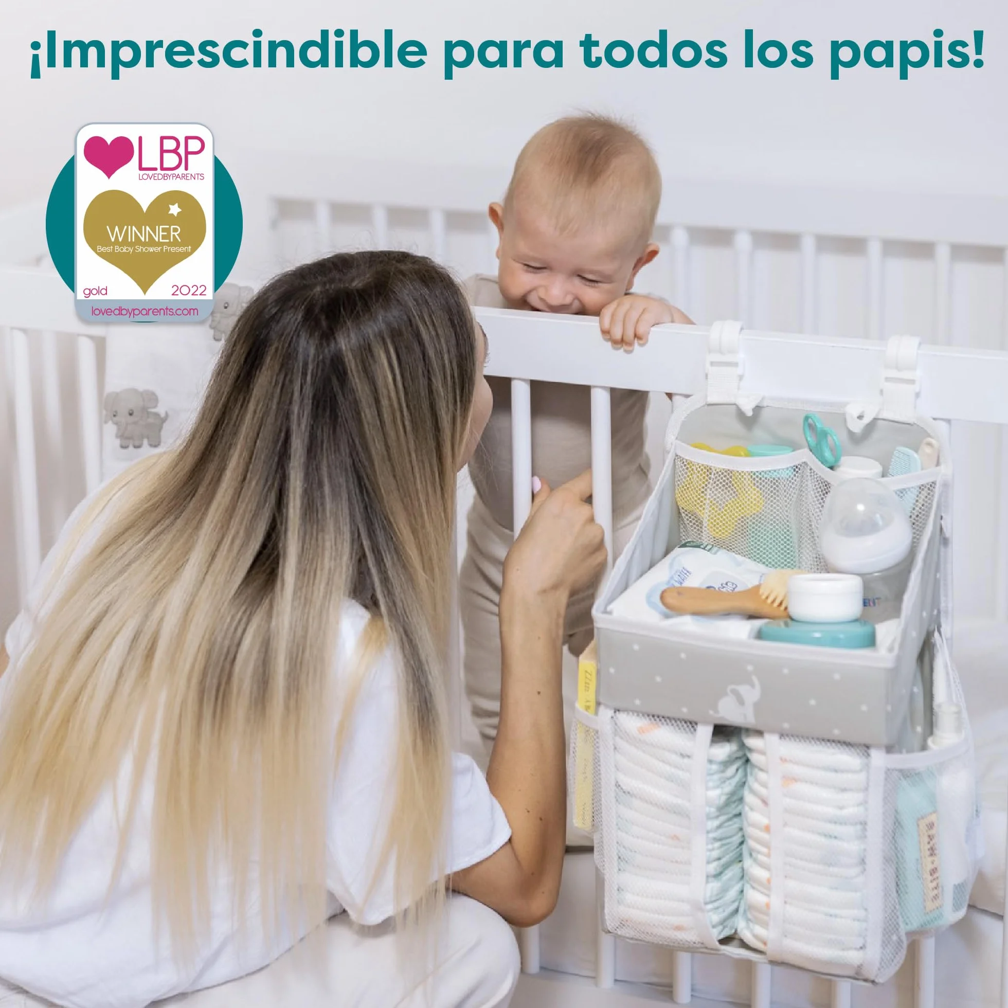 Organizador de pañales colgante 43 x 23 x 23 cm Gris