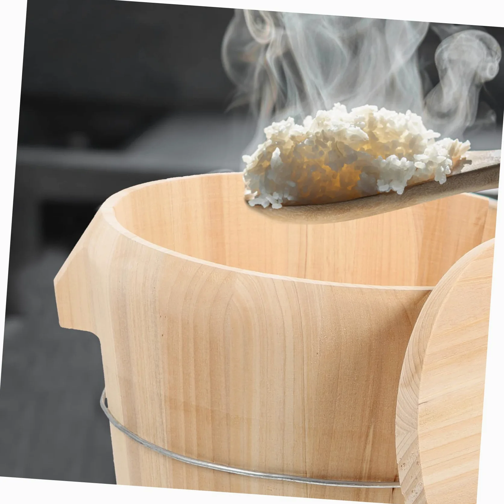 Cubo de Arroz al Vapor de Madera Natural para Restauración y Hogar | Madera Natural, Diseño de Fondo Móvil, Limpieza Sencilla, para Cocina al Vapor, Restauración y Hogar Doméstico