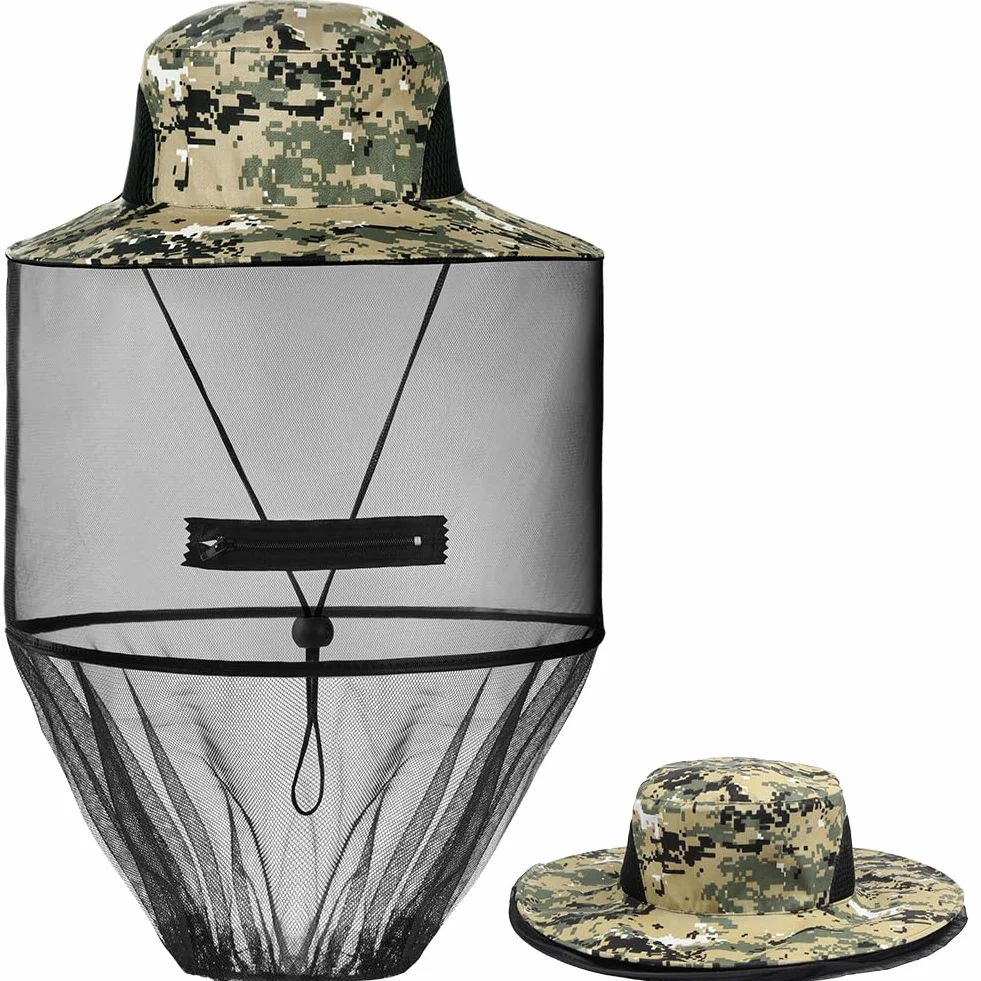 Sombrero Antimosquito, Mosca Máscara Sombrero con Cabeza Net Malla, Aire Libre Pesca Sombreros, Gorro Mosquitera Rostro y Cuello, Sombrero de Apicultura para Senderismo Aire Libre Camping Pesca