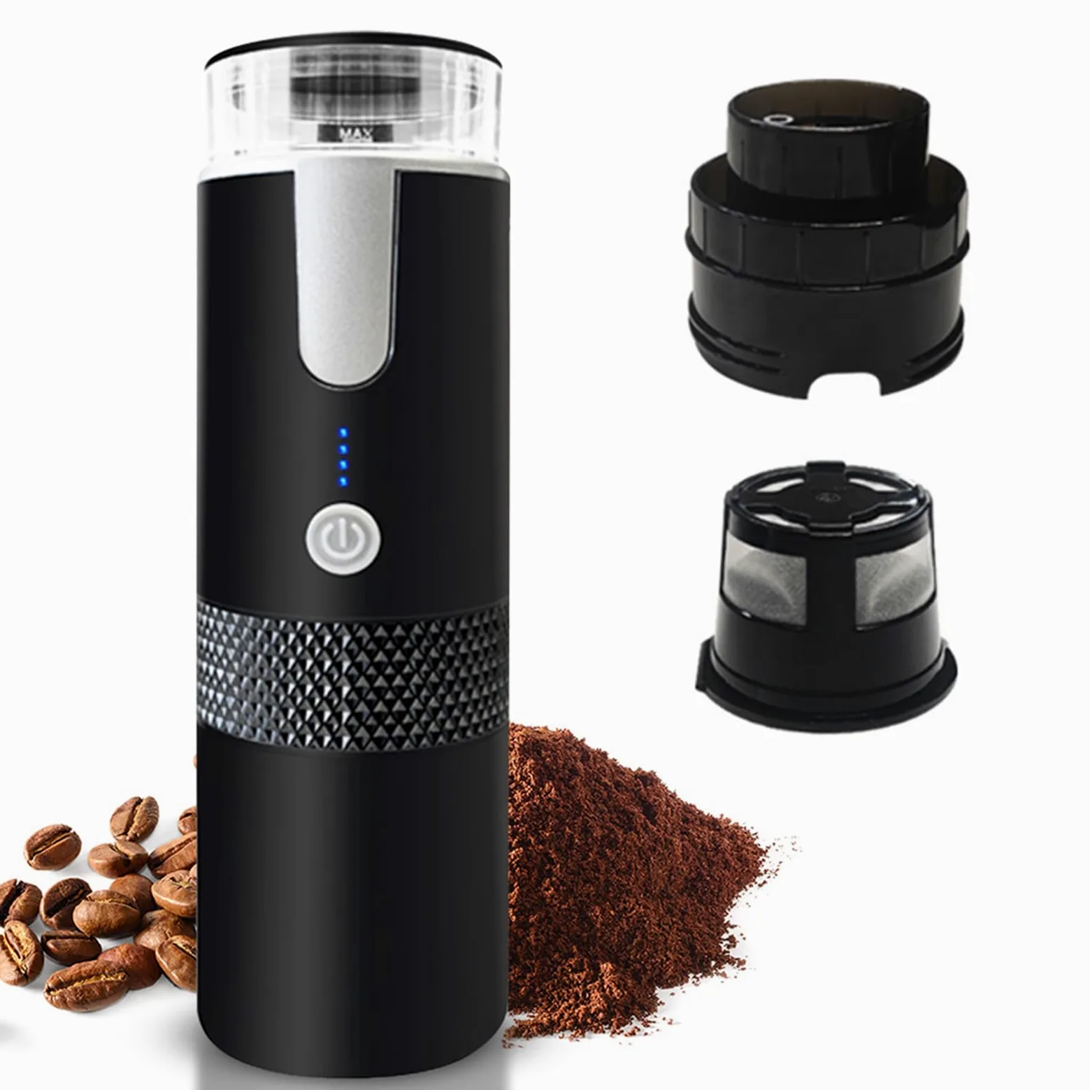 aqxreight Portátil, Máquina de café Automática de una Sola Porción con Molida y en Cápsulas 2 en 1, Diseño Compacto de 6 Oz, Batería de 1200 MAh para Viajes y Campamentos
