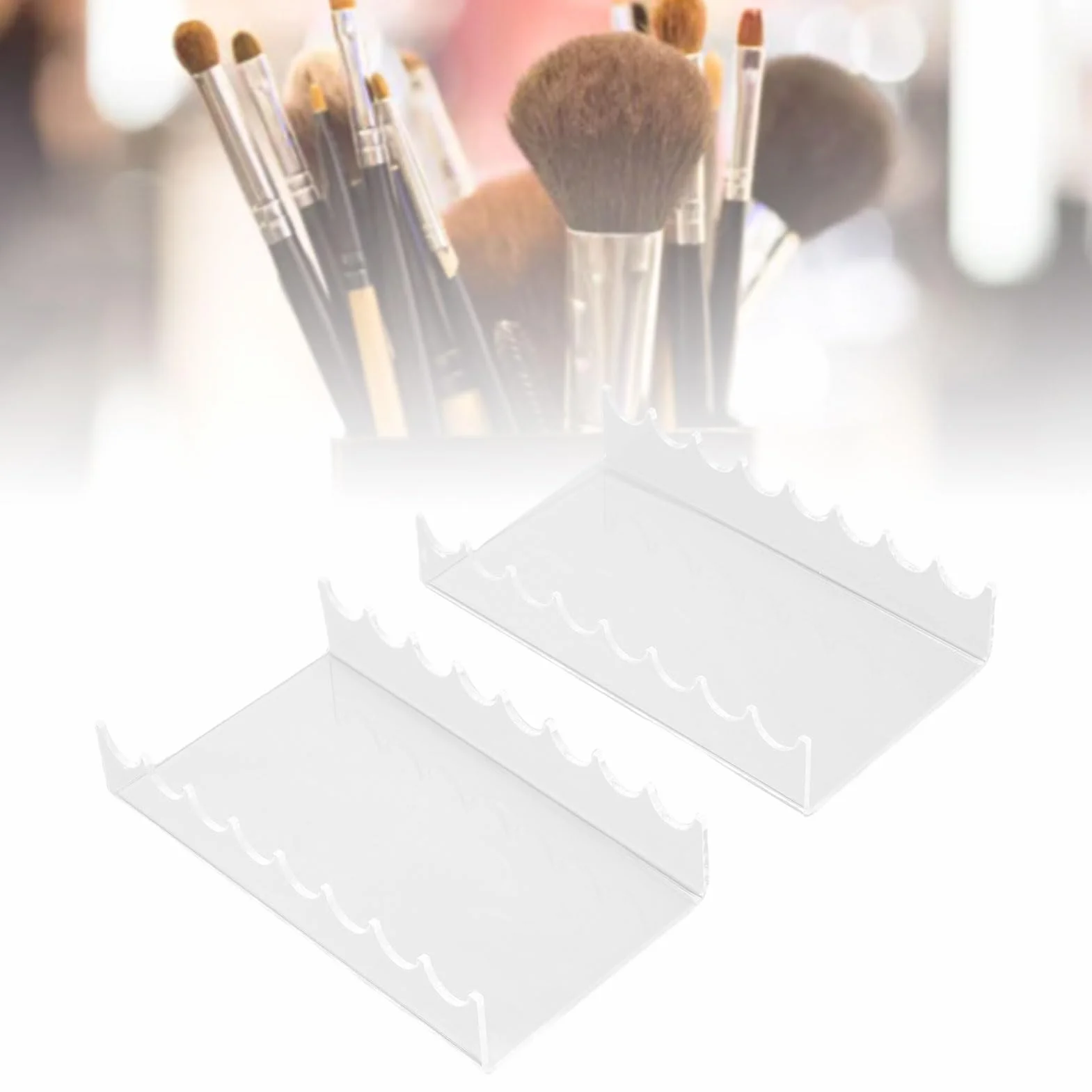 Porta Brochas de Maquillaje 2 Piezas, Organizador Horizontal Acrílico Transparente para Brochas de Maquillaje Pinceles de Pintura, Soporte de Secado y Almacenamiento Acces