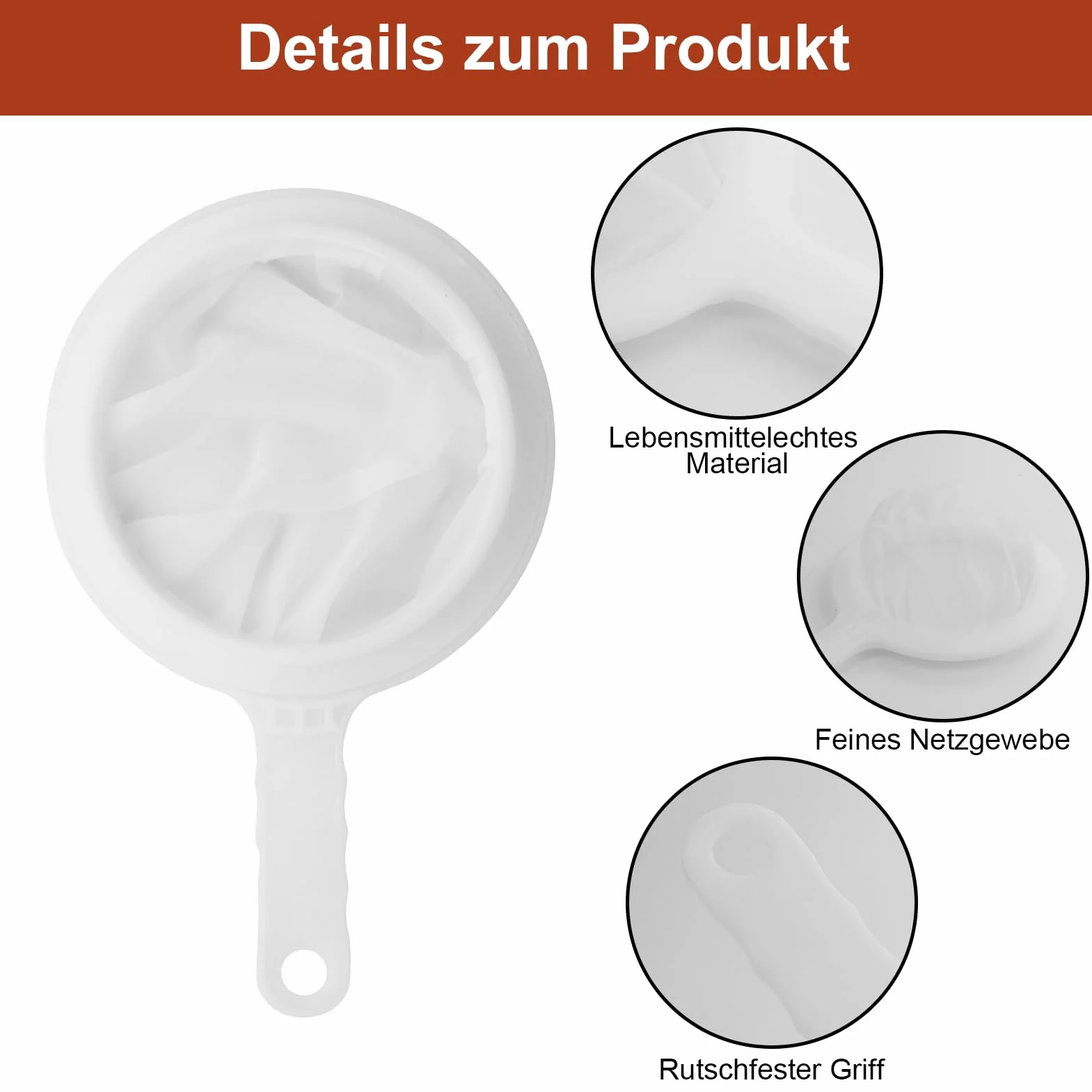 Filtro de alimentos,tamiz de nylon fino con mango 200 malla tamiz cocina, para zumo, leche, leche de soja, café, 23,5 cm x 14,5 cm