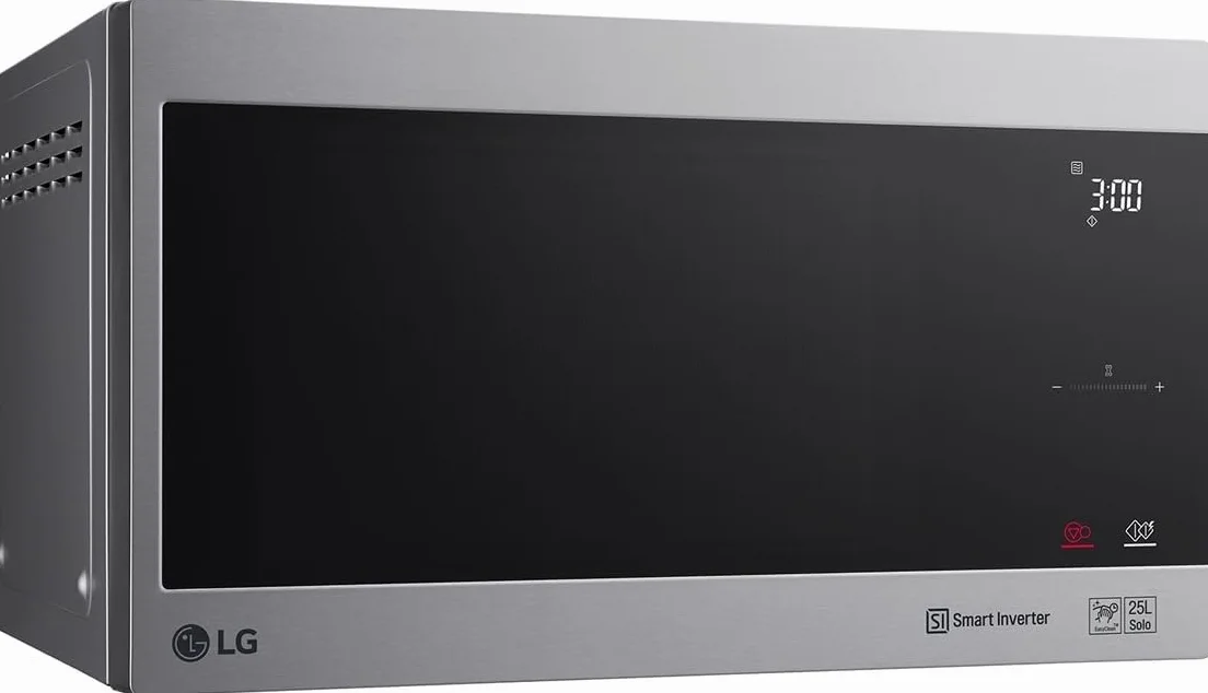 LG Microondas MS2595CIS con tecnología Smart Inverter 25 litros de capacidad, 1000 W, programas automáticos, niveles de potencia ajustables y función EasyClean, color plateado