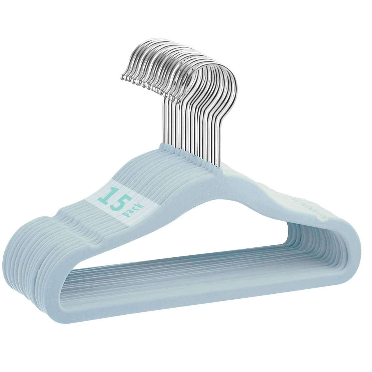 Perchas de Terciopelo Antideslizantes para Bebés y Niños, Ultrafinas, Ahorran Espacio, Gancho Giratorio 360°, Robusta, Paquete de 15 (28 cm, Azul)