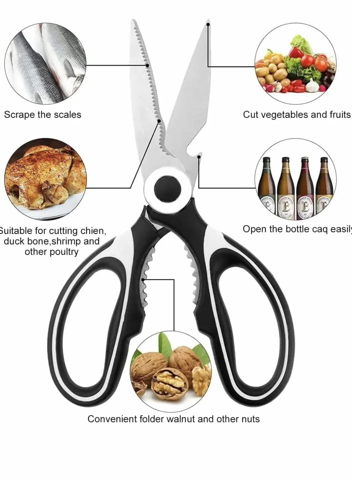 Pack2 Tijeras de Cocina, Tijeras Multifuncionales, Tijeras Cocina Profesional con Funda Protectora, Acero Inoxidable para Pollo, Carne, Vegetales, Hierbas, BBQ.