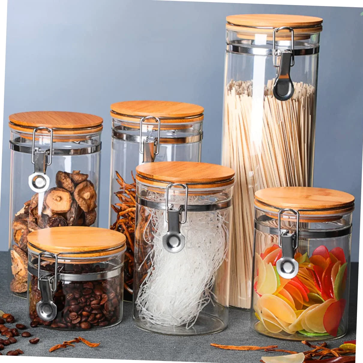 TOYANDONA Tarros Herméticos Protección contra Humedad Tapa de Acero Inoxidable y Madera de Vidrio Juego de 2 Capacidad 1140ml y 1280ml para Almacenar Alimentos en Cocina