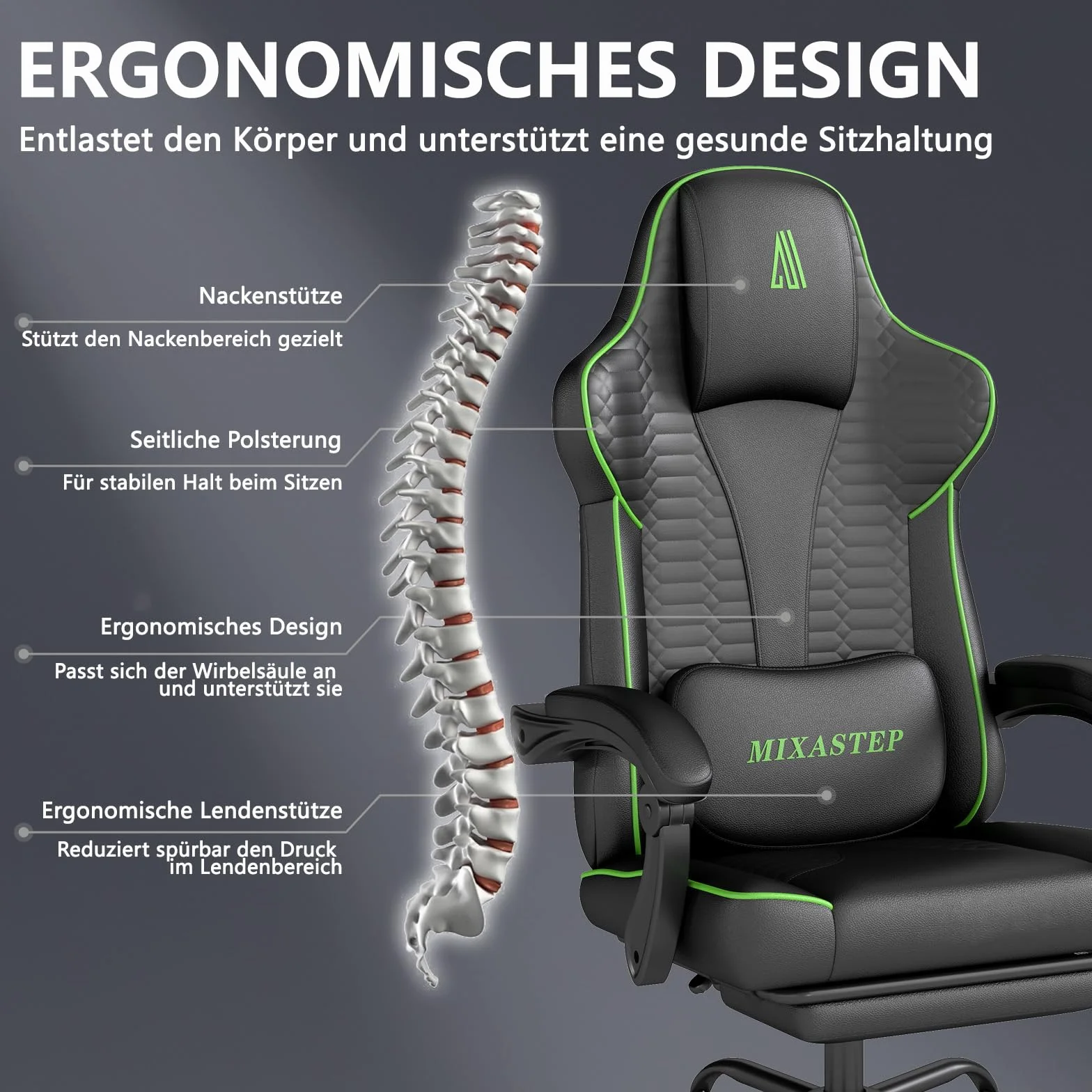 Silla Gaming Ergonómica con Respaldo Ajustable y Giro de 360° – Silla de Oficina para Adultos/Adolescentes 150KG, Silla de PC de Tela Verde para Oficina en Casa/Juegos