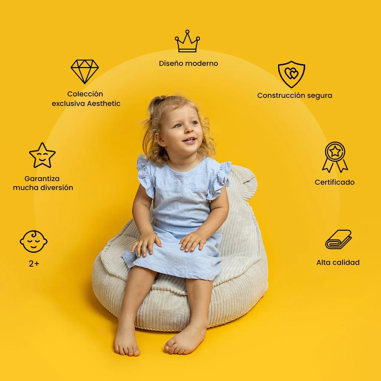 MEOWBABY Puff Oso para Niños, Beanbag, Bearly, Crema