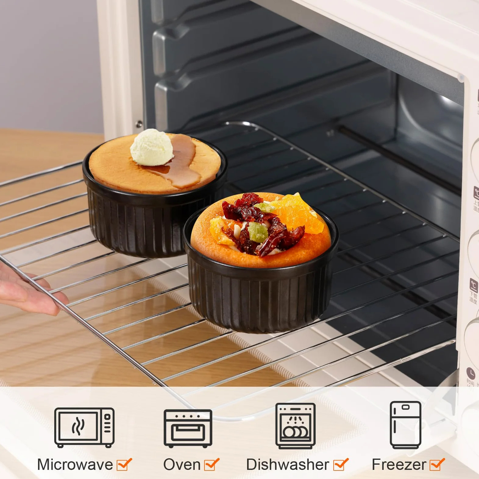 Yachi Ramequines de cerámica de 6 onzas, juego de 6, Ramekin de porcelana, apto para horno, soufflé de gres, soufflés para hornear, crema brulées, natillas, pudines, apto para horno y lavavajillas