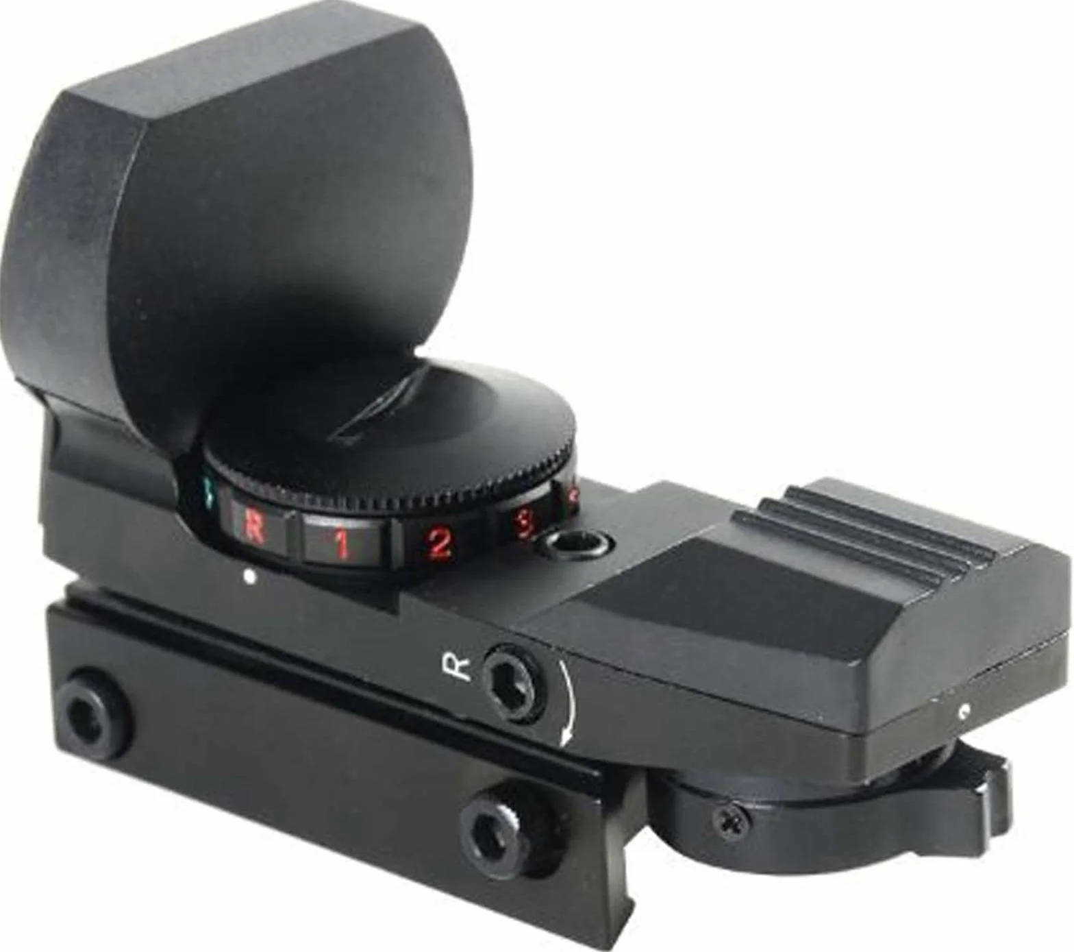 Mira Reflectante roja y Verde con 4 retículas, Montura de Cola de Milano 3/8" para riel 11 mm y 22 RF Airsoft