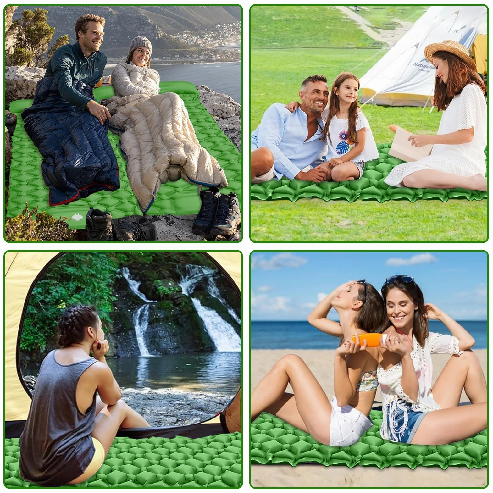 Colchón Autoinflable para Camping Impermeable con Bomba de Pie y Almohada Ultraligera Portátil