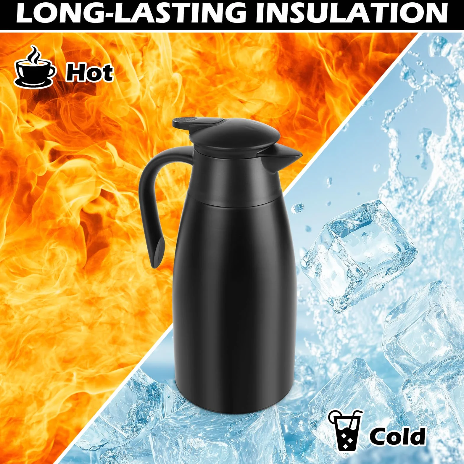 2 Litros Jarra Térmica, Jarra Termo se Acero Inoxidable, Termo con Aislamiento Térmico al vacío aislados, Se Mantiene Caliente Durante 24 Horas, Termo Grande Para Café, Té, Agua, Jarra Caliente