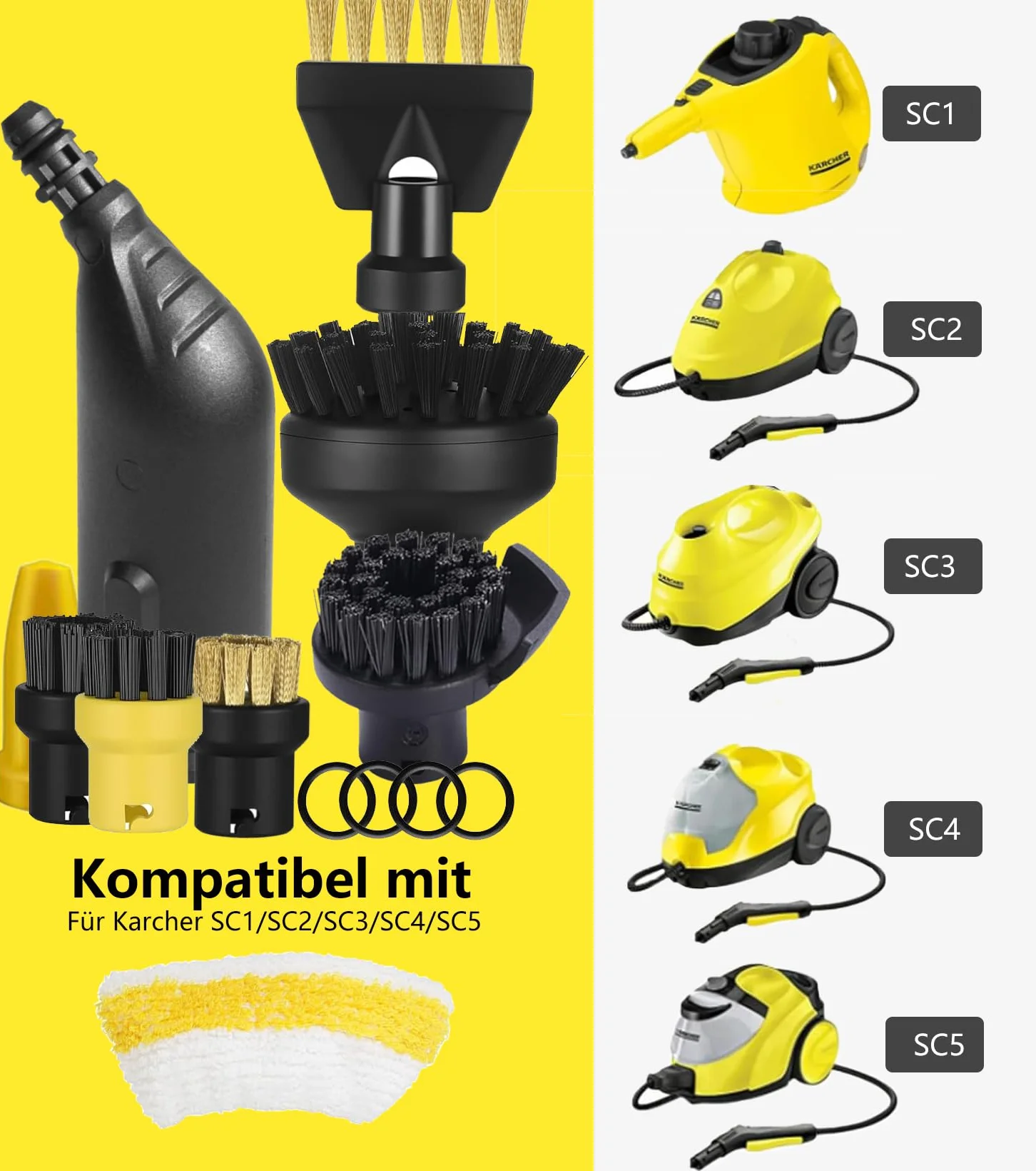 15 unidades para limpiador de vapor Kärcher SC3 SC1 SC5 SC4 SC2 accesorios, limpiador de vapor compatible accesorios Karcher SC1 SC3 SC5 SC4 SC2 boquilla alargada, boquilla curva, cepillo