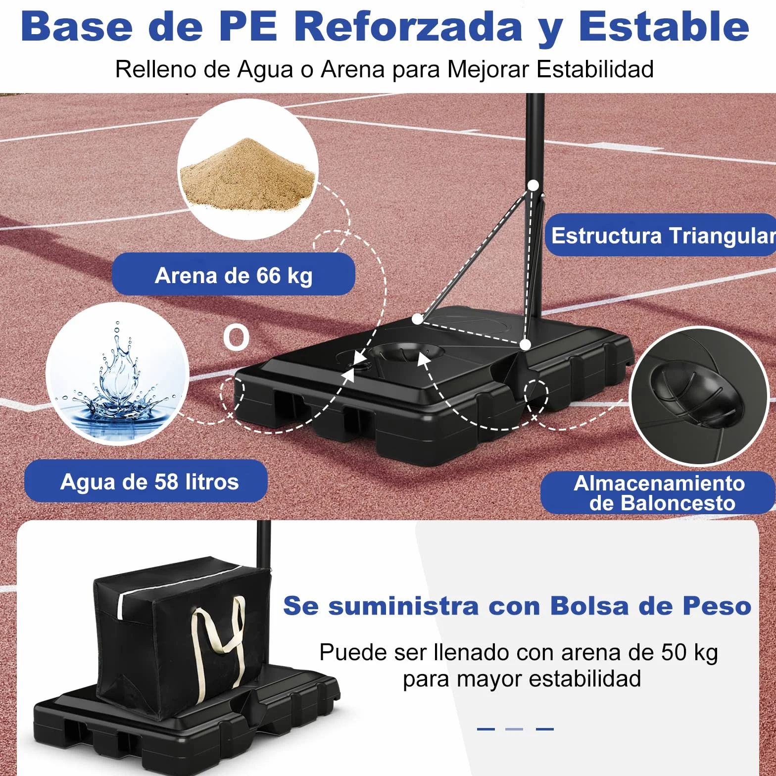 COSTWAY Canasta Baloncesto Altura Ajustable 10 Niveles 143cm-305cm Portátil con Ruedas Base Rellenable
