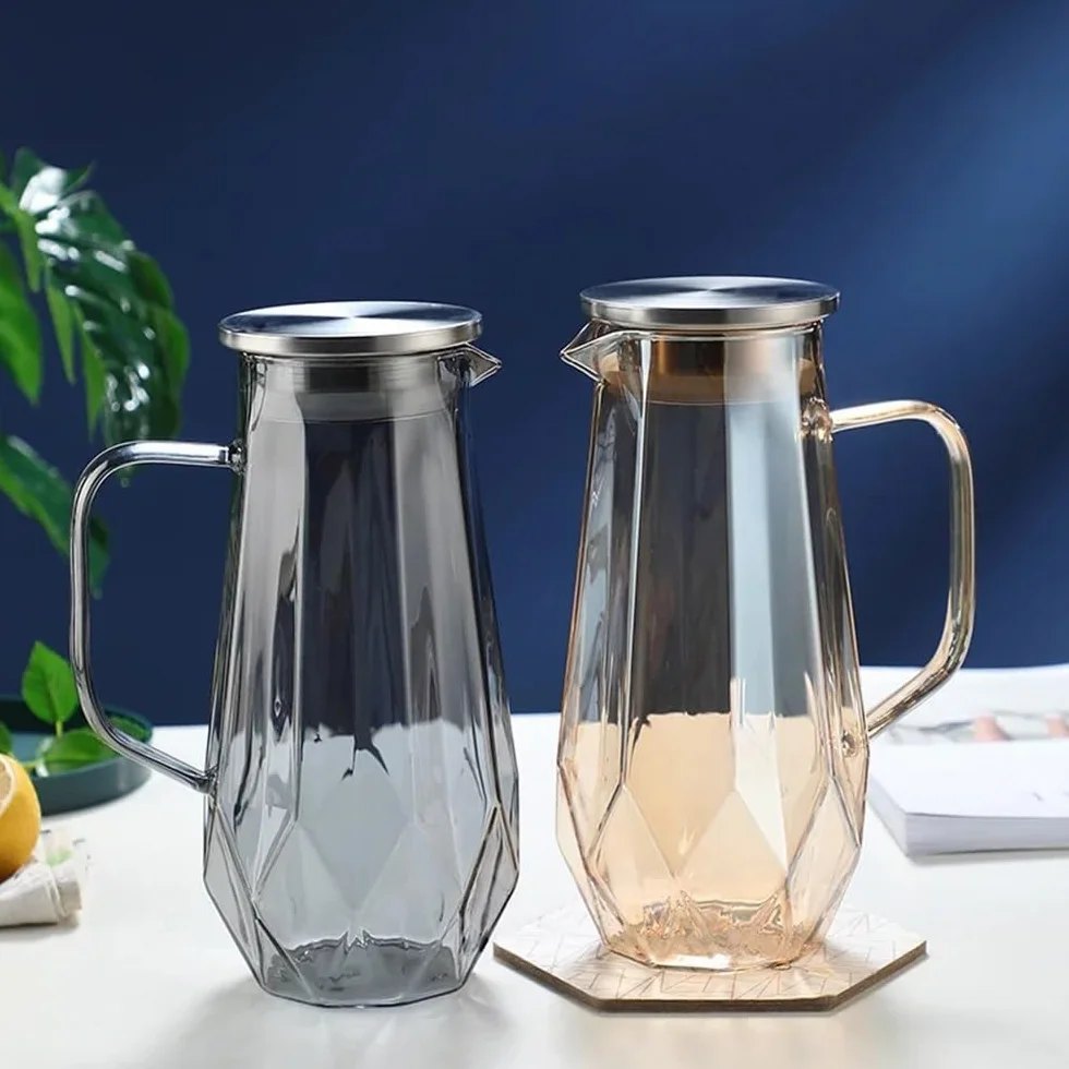 Jarra Agua Jarra de Agua de Vidrio de 1,4 l con Tapa Jarra de Agua fría y Caliente Jarra de Agua for el hogar Ideal for té Helado, Limonada, Jugo, Leche y más Jarra de Agua(Grey)
