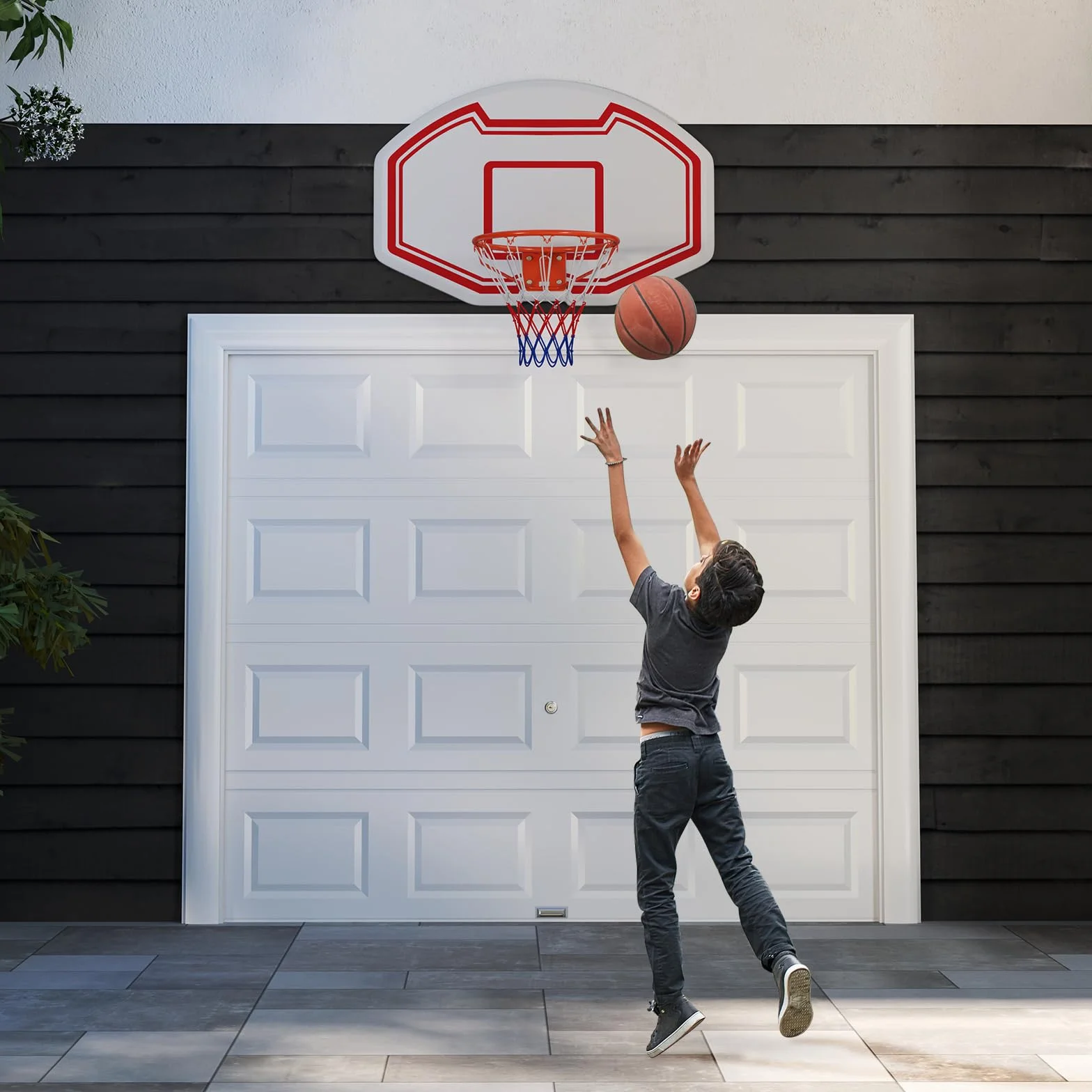 GOPLUS Canasta de Baloncesto de Montaje en Pared, Tablero de PE 91x61 cm, Aro Estándar de 45 cm