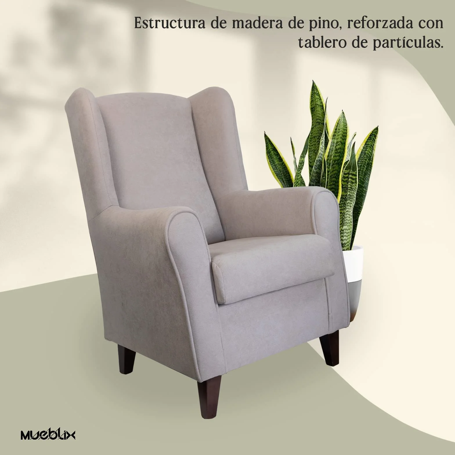 MUEBLIX.COM | Sillón Butaca Orejero Lisboa | Sofa con Orejas | Butacas de Salón Modernas | Butaca Confortable | Patas Enroscadas | No Montaje | Color Beige