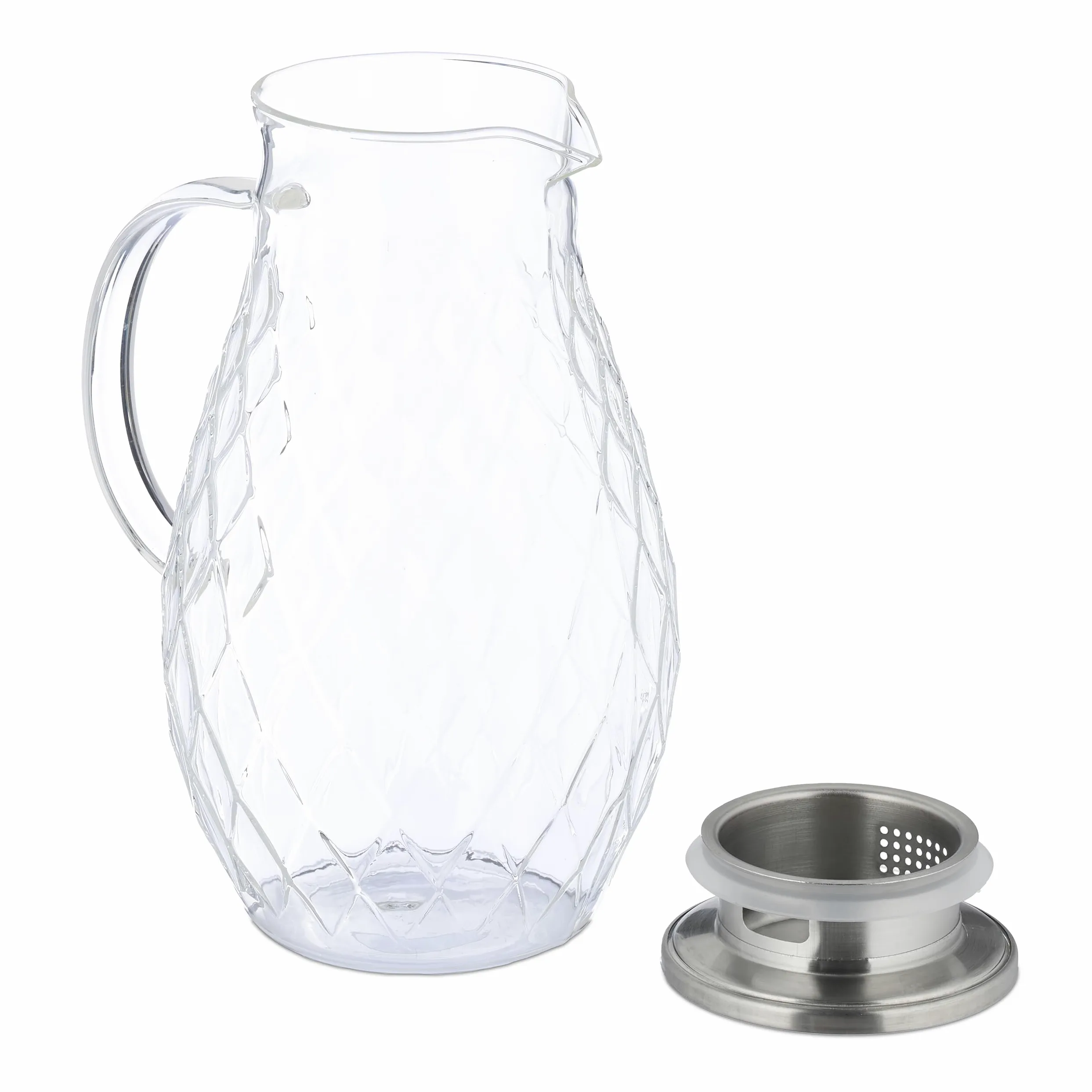 Relaxdays Jarra de Cristal, 2 litros, Garrafa Zumo con Tapa, para Servir Té Helado, Vidrio, Acero, Transparente/Plateado