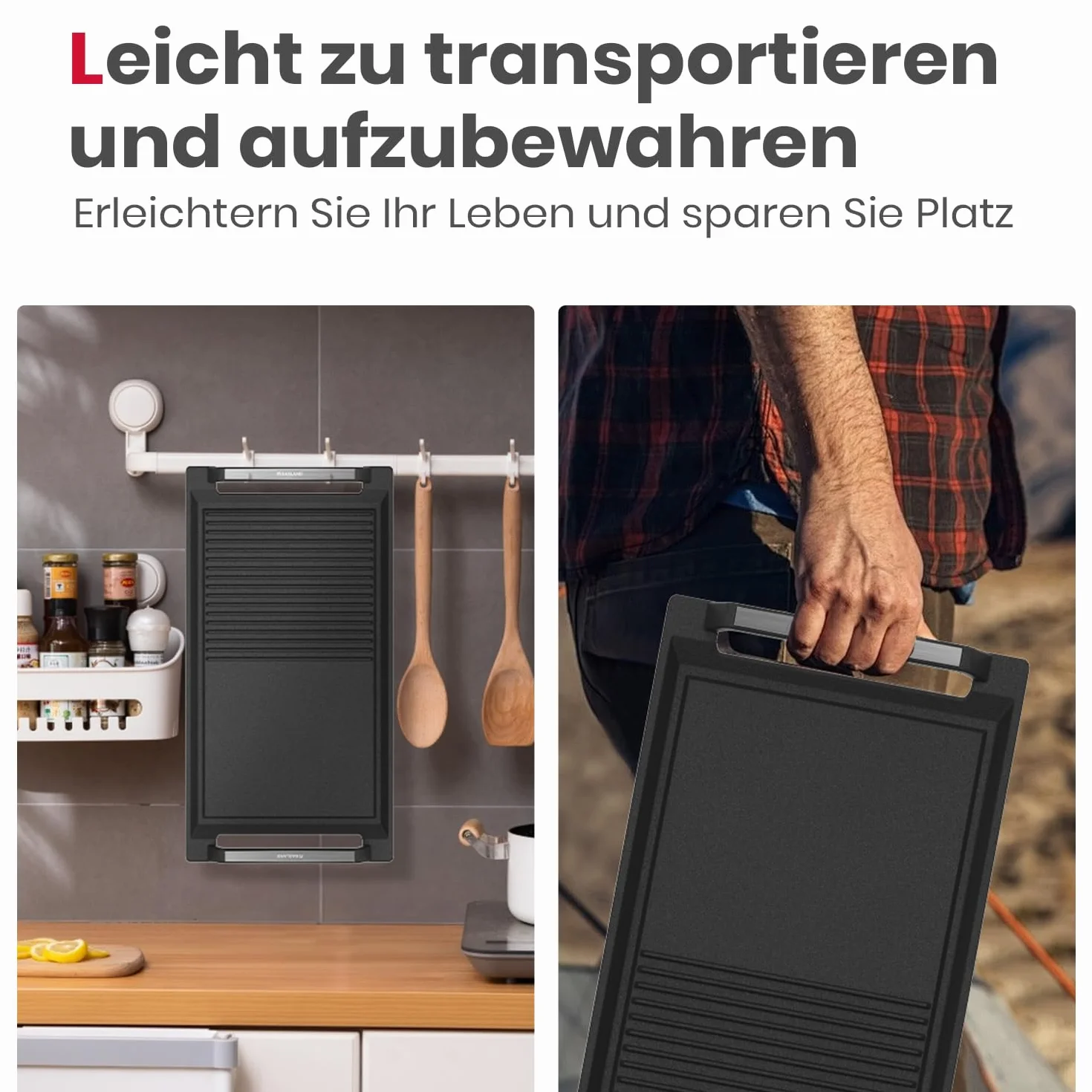 GASLAND IHGD-S23C Plancha para asar con asas laterales, Sartén para placas de inducción, Hierro fundido con revestimiento de teflón: Antiadherente y antioxidante, Accesorios, Bandeja para asar