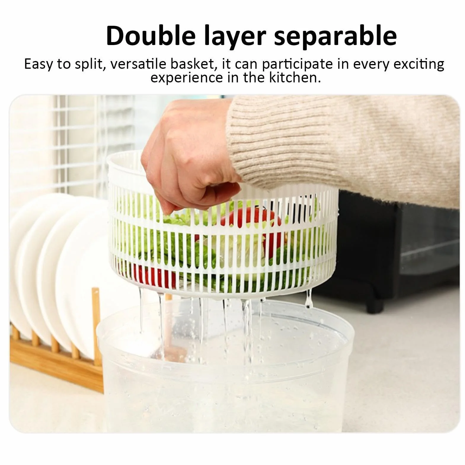 Spinner para secadora de lechuga, centrifugador manual para ensalada de verduras con drenaje, deshidratador secador de lechuga, centrifugador de frutas desmontable para hoteles, cocinas y restaurantes