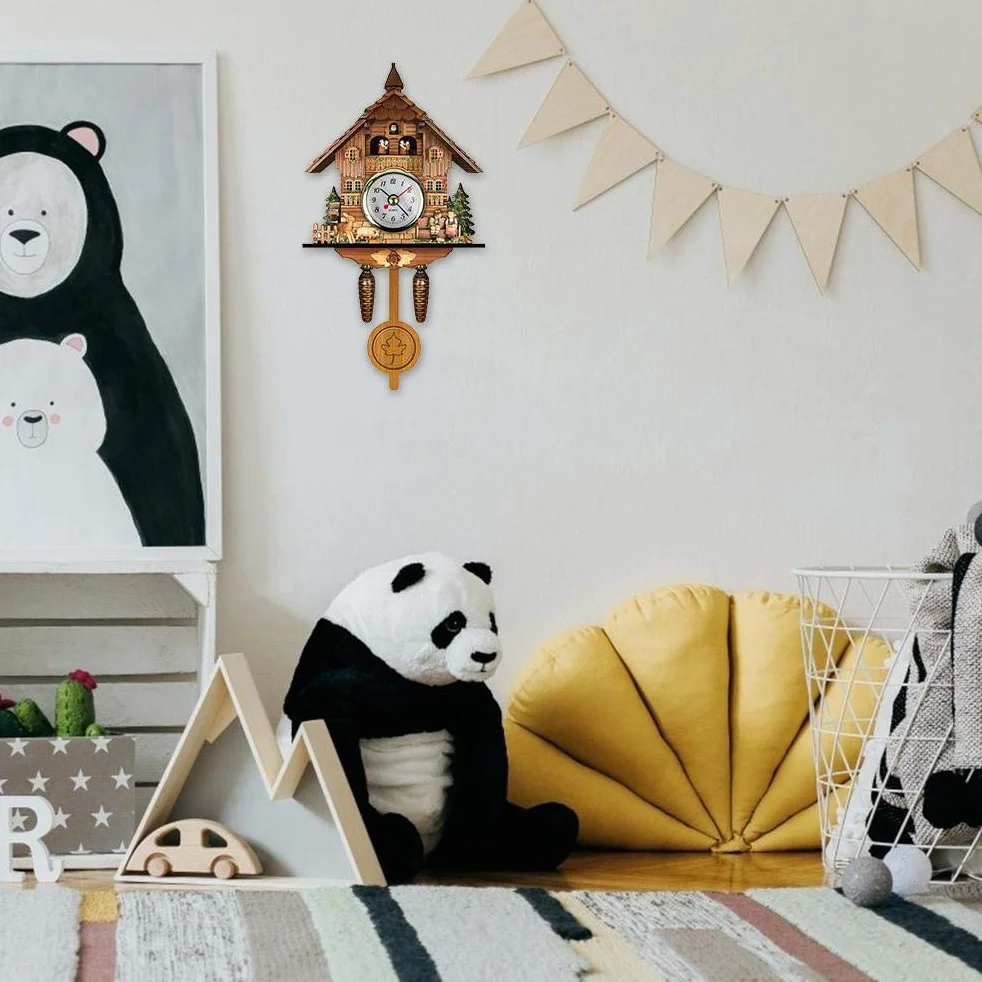 Reloj de Cuco Antiguo de Madera, Casa de Pájaros, Reloj de Pared, Decoración del Hogar, Reloj de Cuco Colgante, Péndulo con Campana Oscilante Automática, Decoración del Hogar