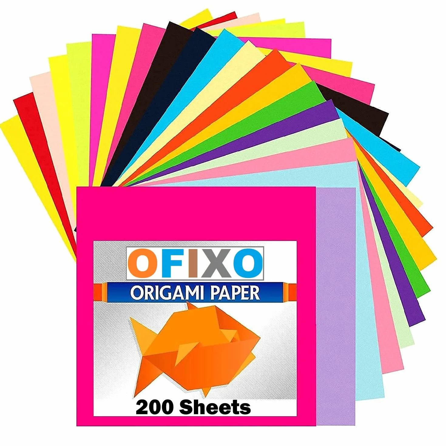 OFIXO 200 hojas de papel origami de doble cara de color sólido para manualidades, álbumes de recortes, manualidades, manualidades y papel origami sin líneas 15x15 (colores mezclados)