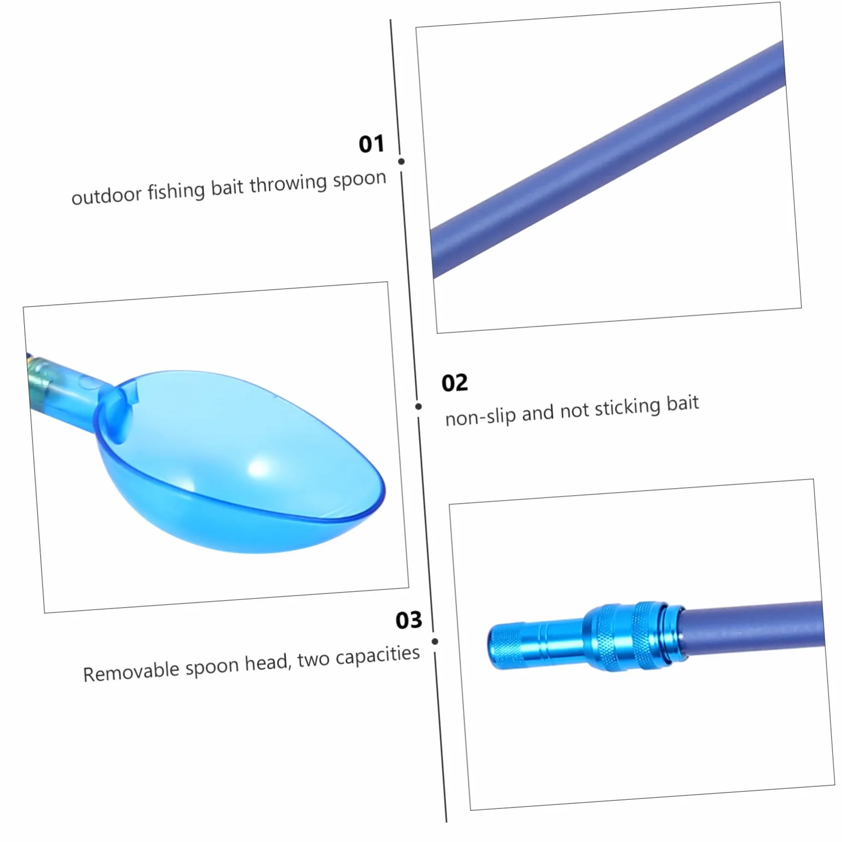CLISPEED Cucharas para Arrojar Cebo de Pesca 3 Piezas con Mango de Dos Secciones y Cabeza Removible de PC Antideslizante
